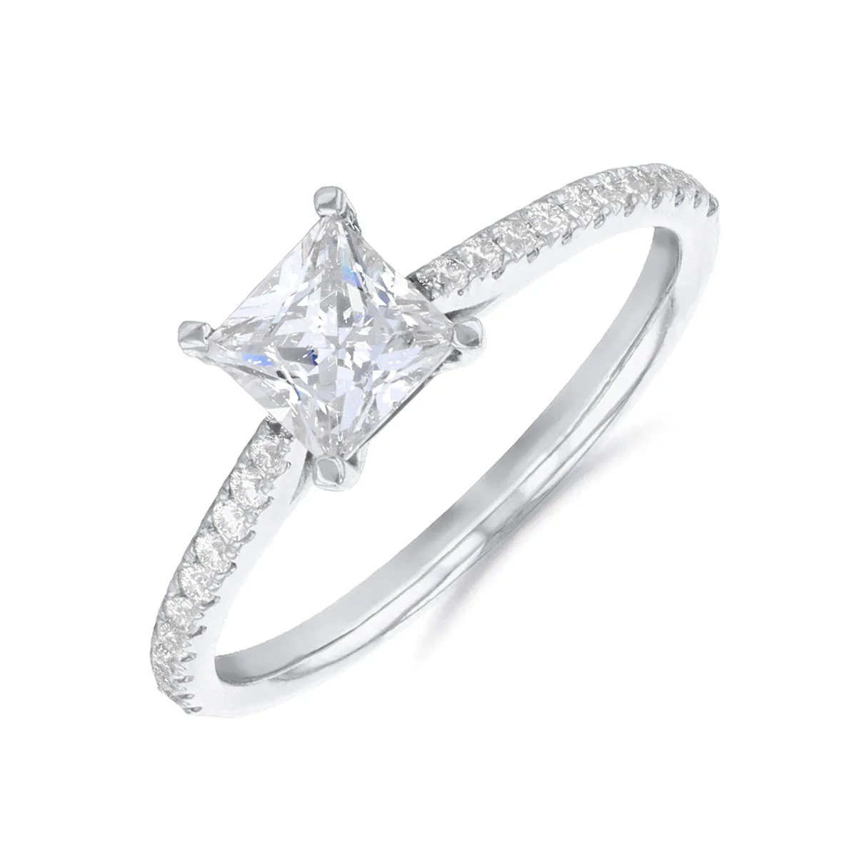 0.25ct Ophelia Shoulder Set Princess Cut Diamond Solitaire Engagement Ring | Platinum