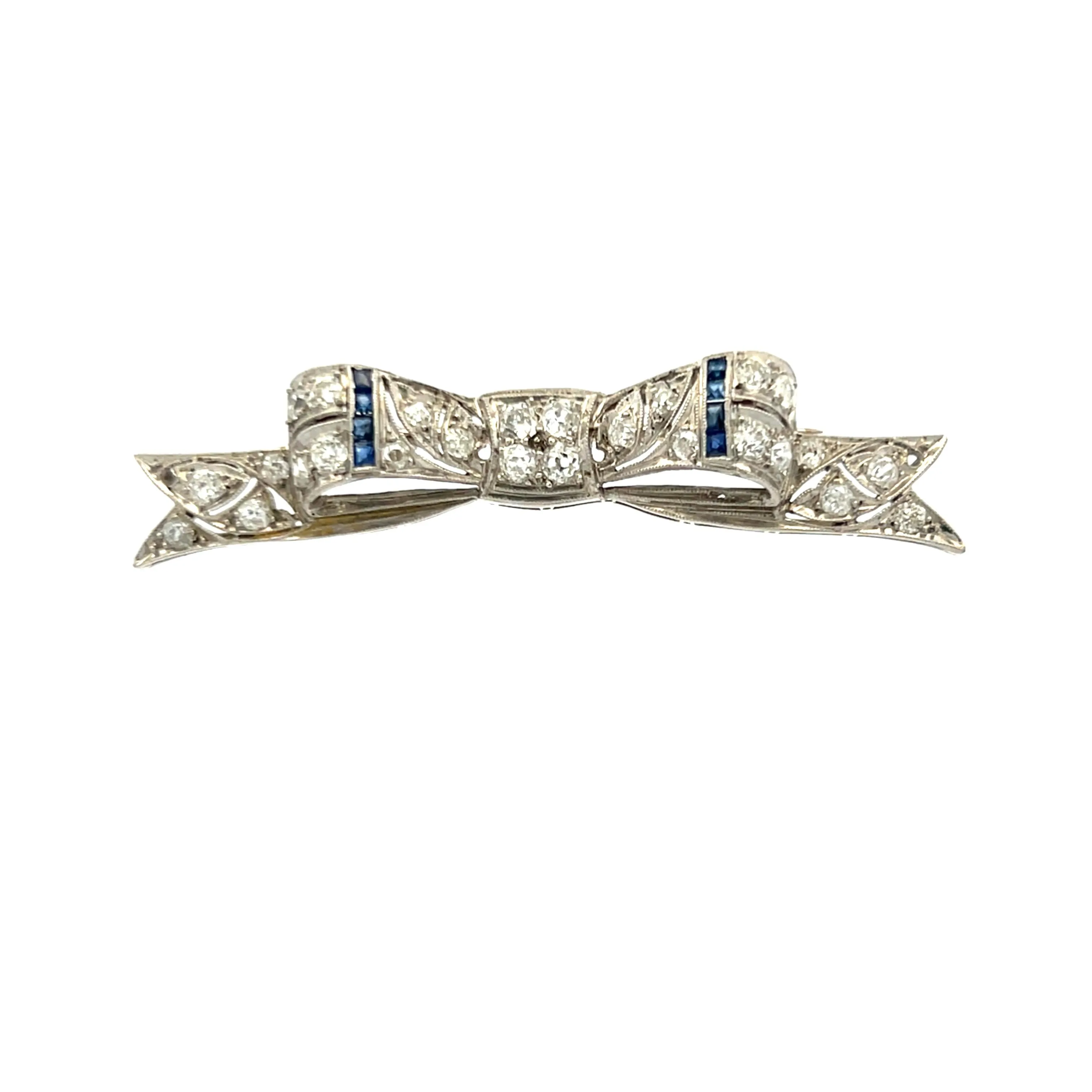 0.80 Carat Old European Diamond 0.08 Carat Sapphire Platinum Pin Brooch