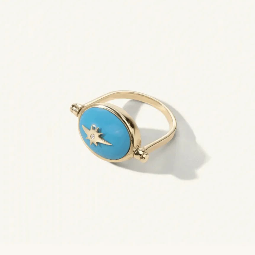 10K Gold Turquoise Spinning "Star" Ring
