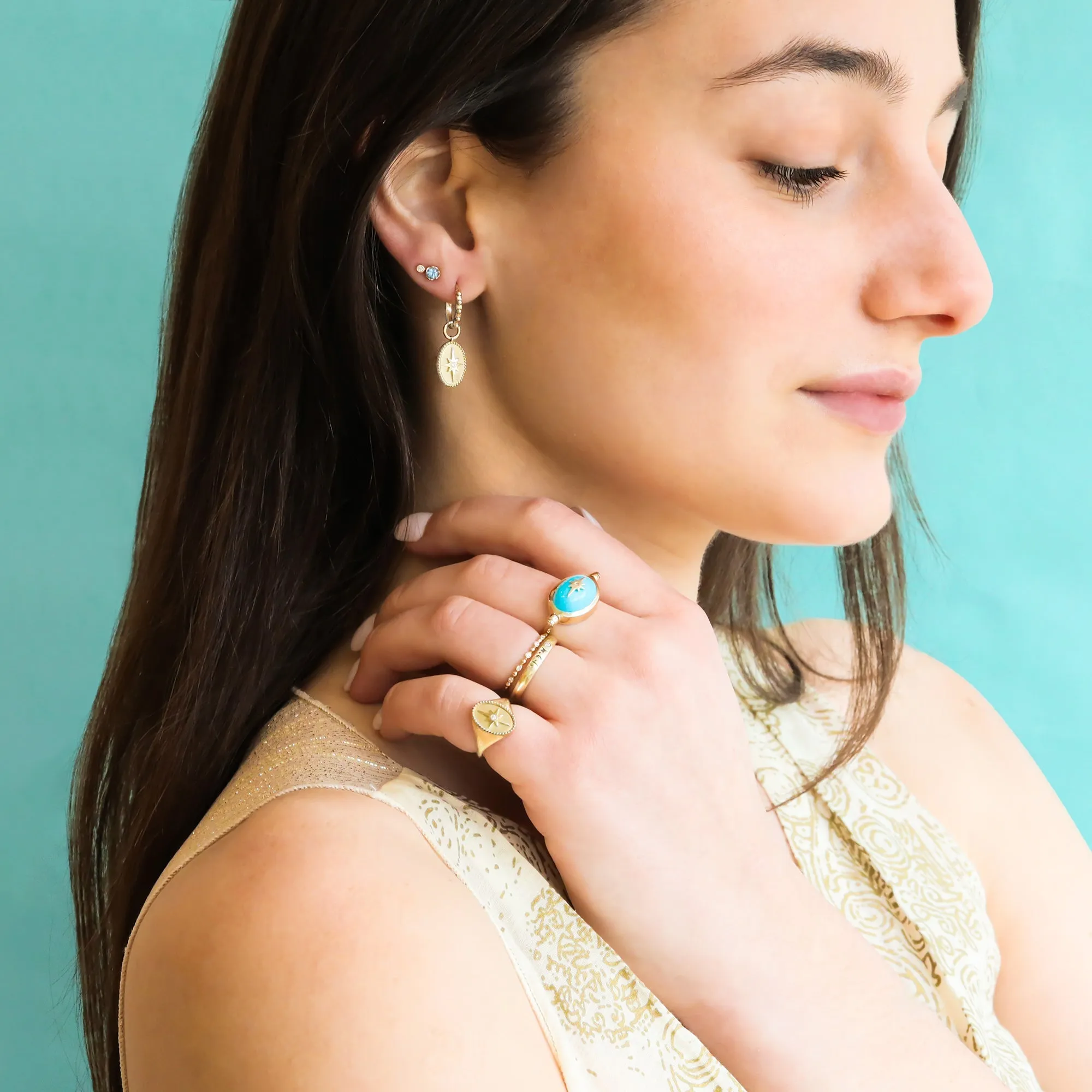 10K Gold Turquoise Spinning "Star" Ring