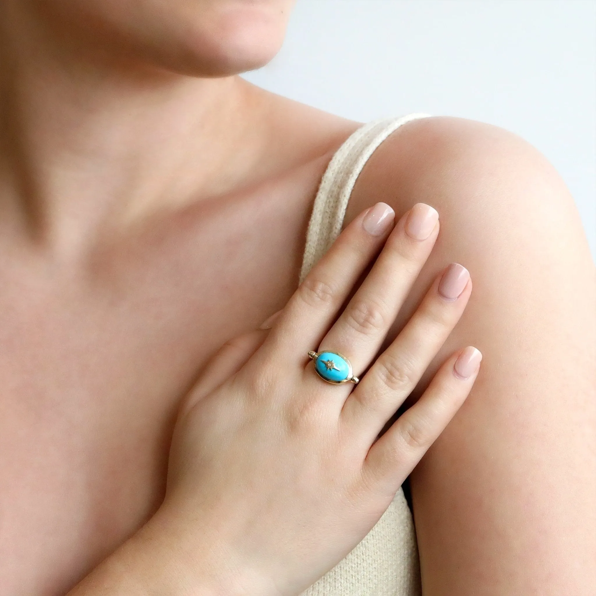 10K Gold Turquoise Spinning "Star" Ring