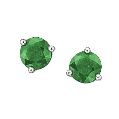 10K White Gold (4mm) Martini Set Emerald Stud Earrings