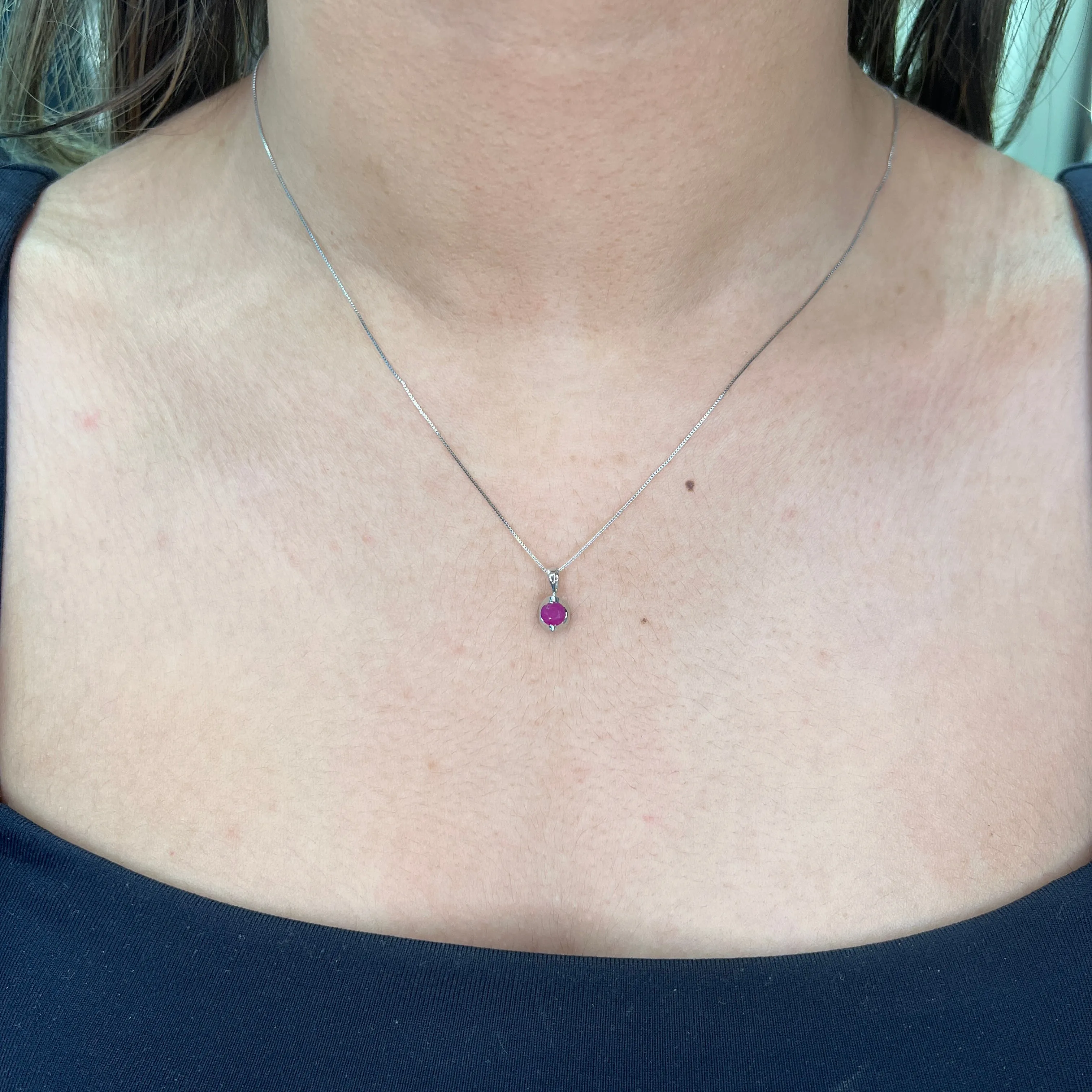 10K White Gold (4mm) Ruby Solitaire Half Moon Pendant