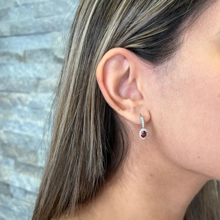 10K White Gold (July) Birthstone Ruby and Diamond Dangle Earrings