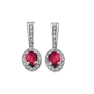 10K White Gold (July) Birthstone Ruby and Diamond Dangle Earrings