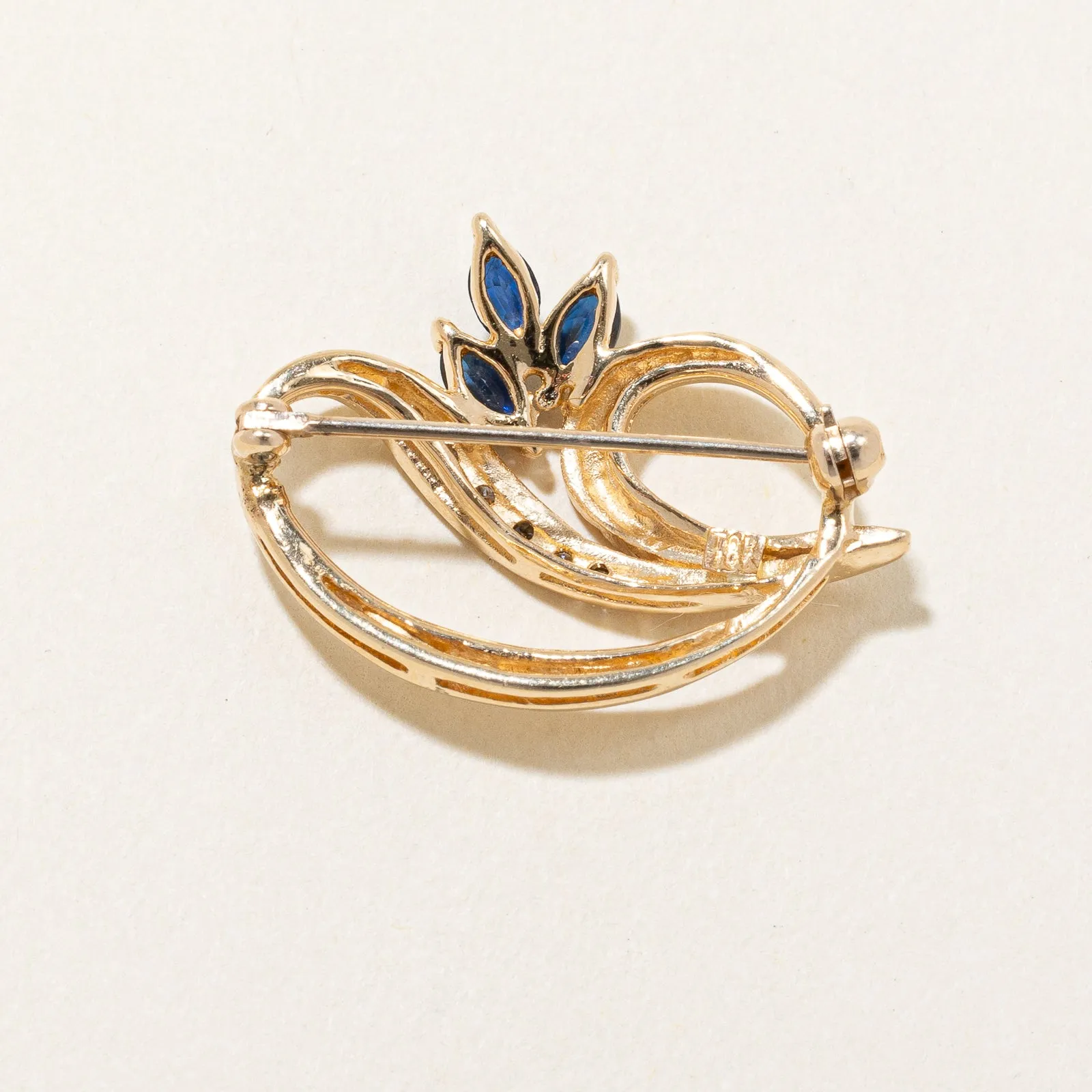 10K Yellow Gold Sapphire and Diamond Brooch | 0.69ctw, 0.14ctw
