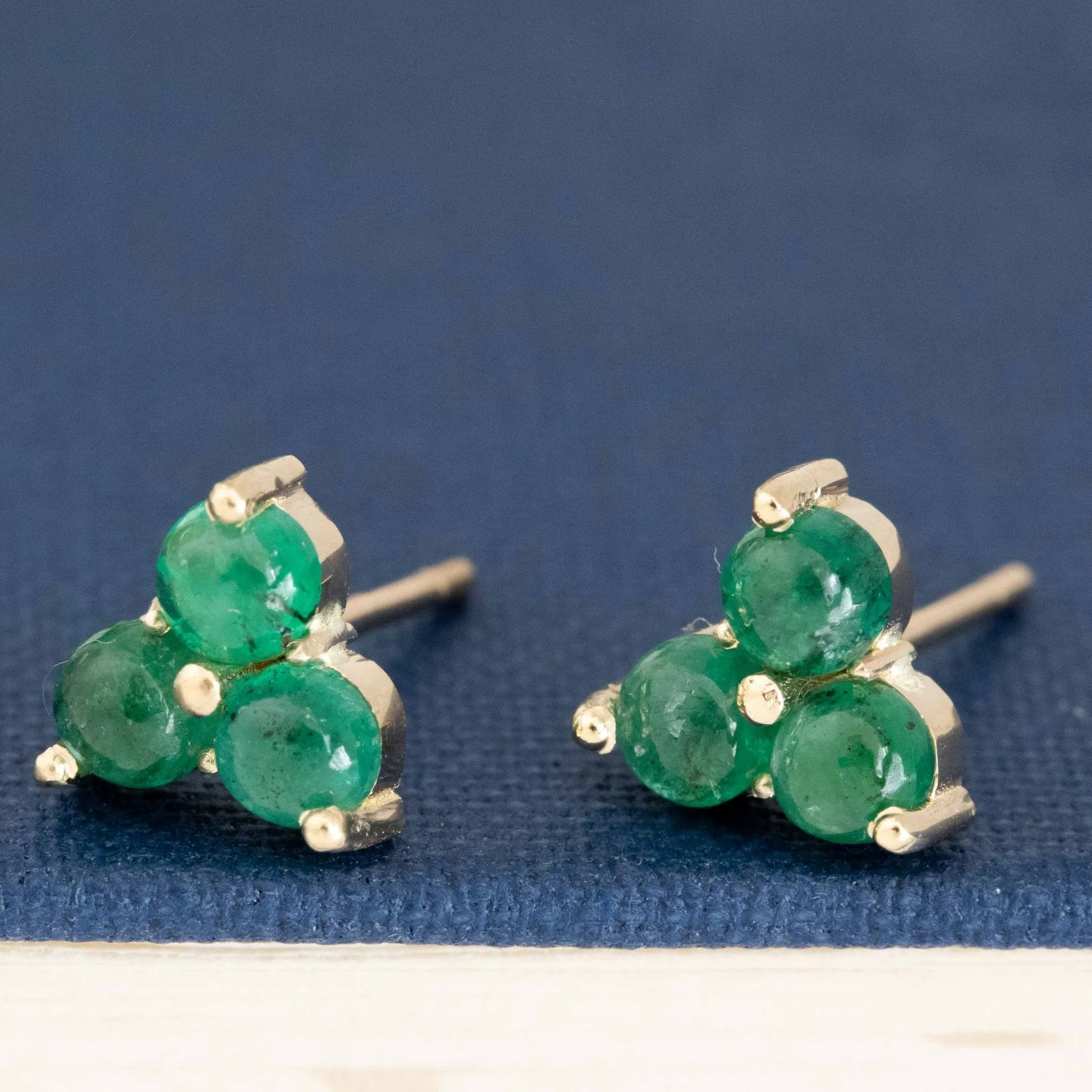 1.26ctw Emerald Cabochon Trilogy Stud Earrings