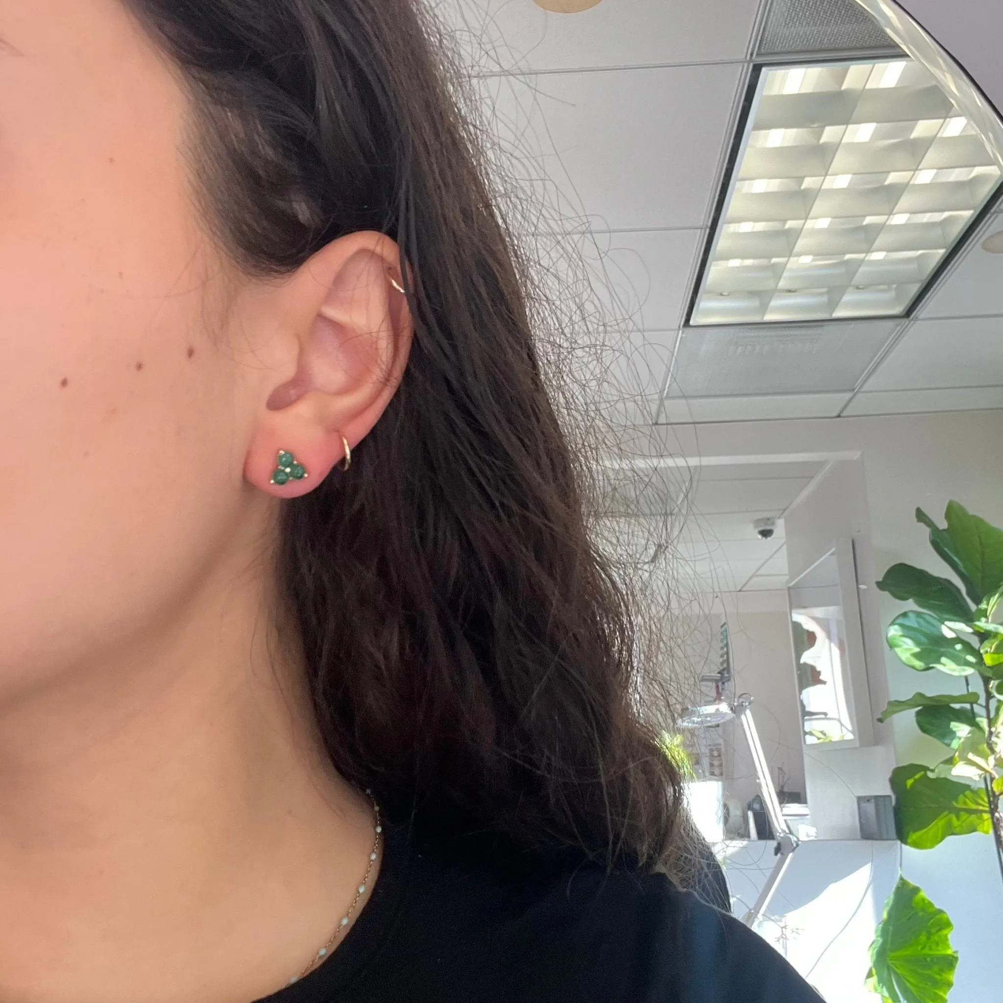 1.26ctw Emerald Cabochon Trilogy Stud Earrings