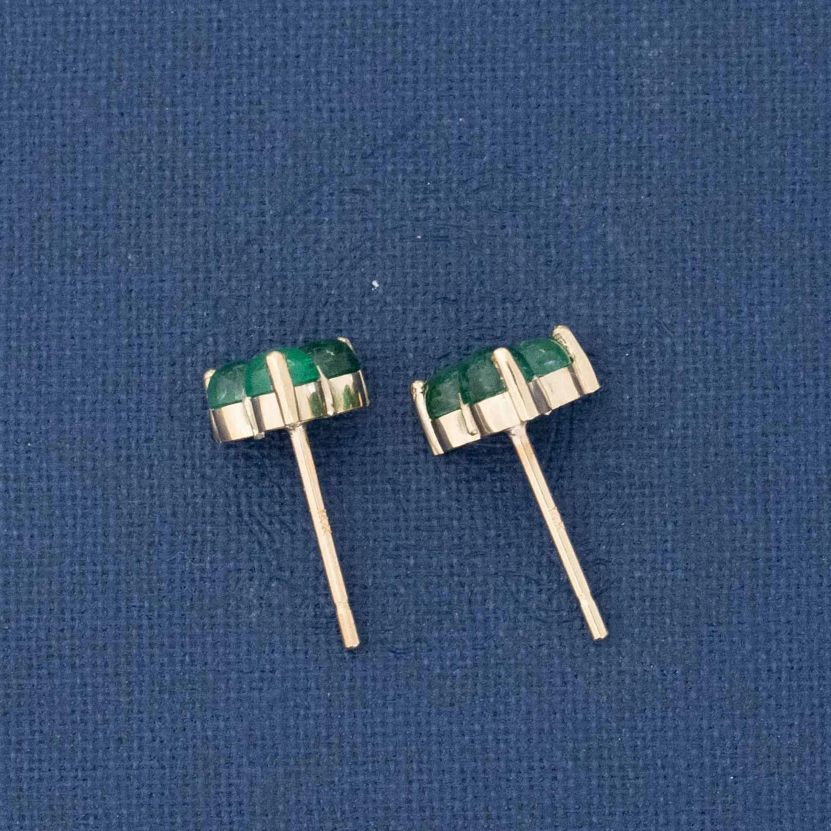 1.26ctw Emerald Cabochon Trilogy Stud Earrings