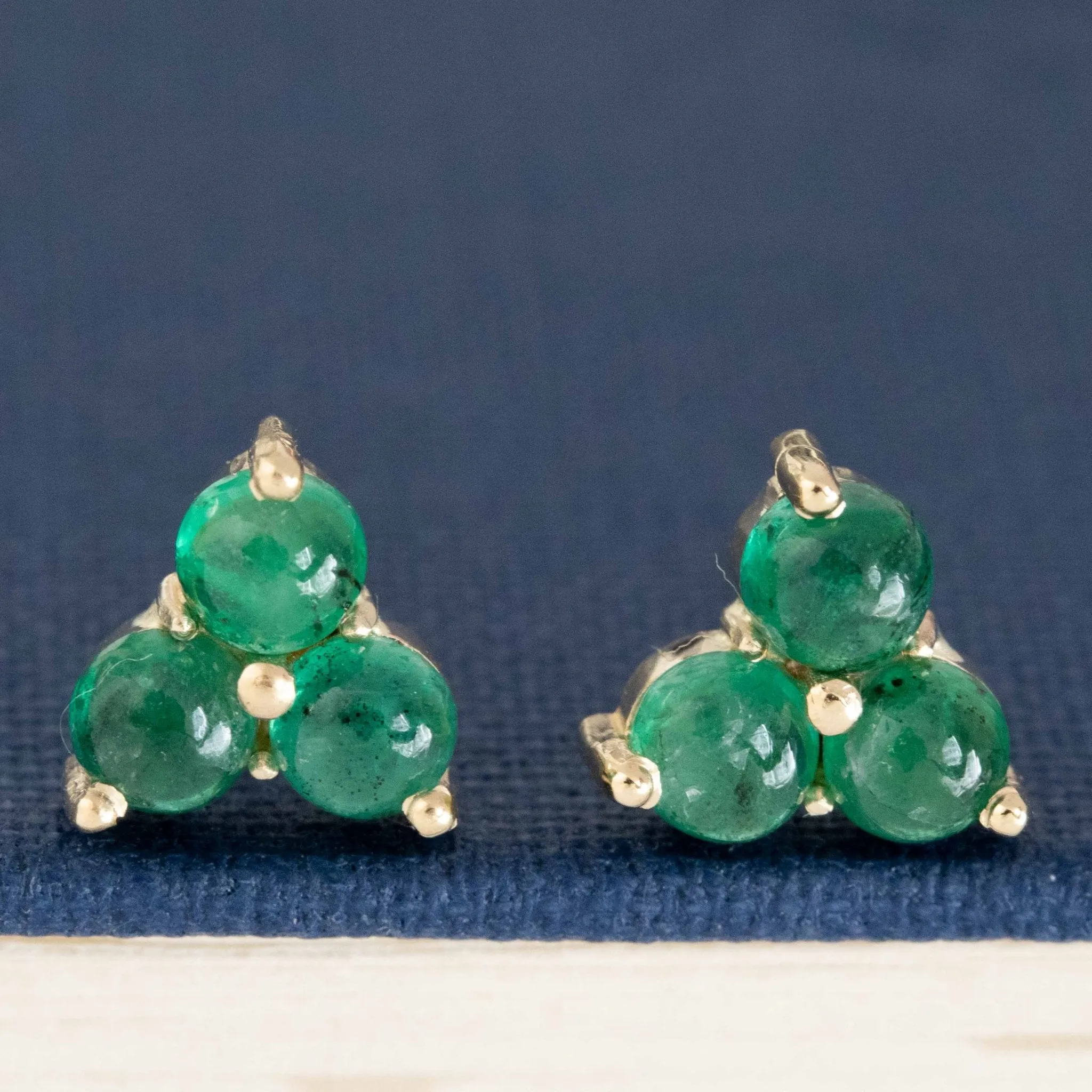 1.26ctw Emerald Cabochon Trilogy Stud Earrings