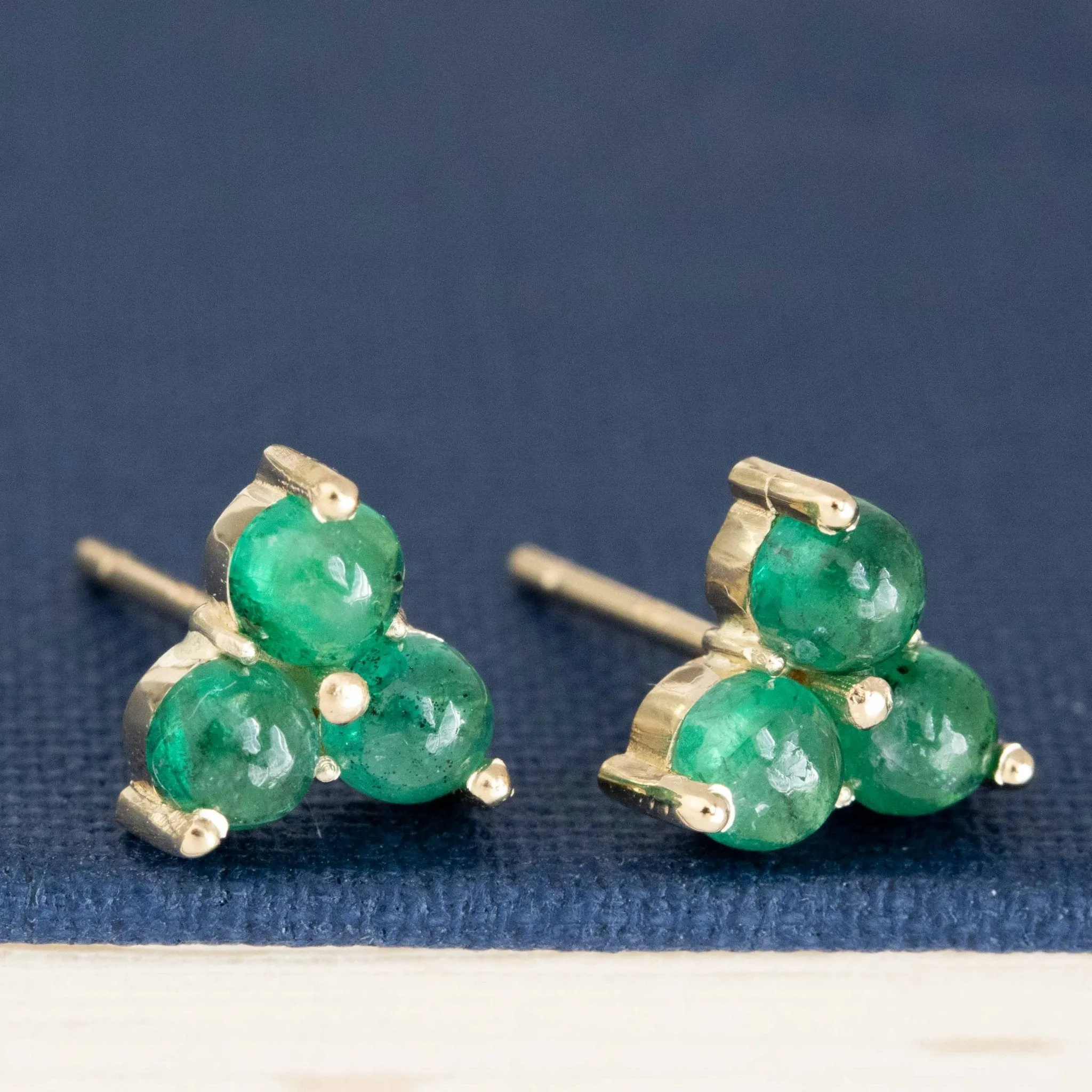 1.26ctw Emerald Cabochon Trilogy Stud Earrings