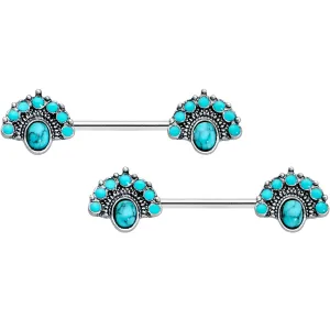 14 Gauge 9/16 Blue Turquoise Southwest Shield Barbell Nipple Ring Set