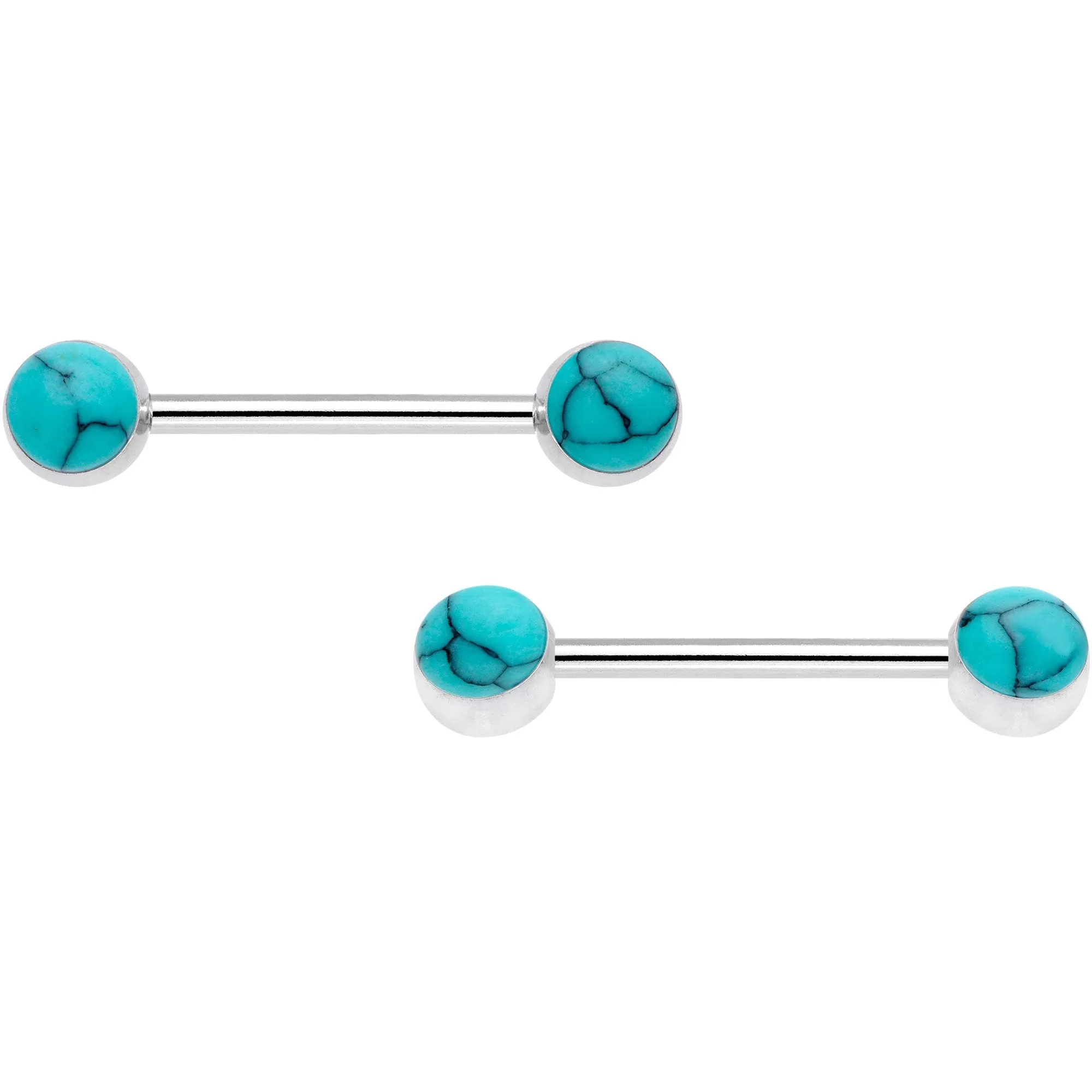 14 Gauge Faux Turquoise Southwest Captive Ring Barbell Nipple Ring Set