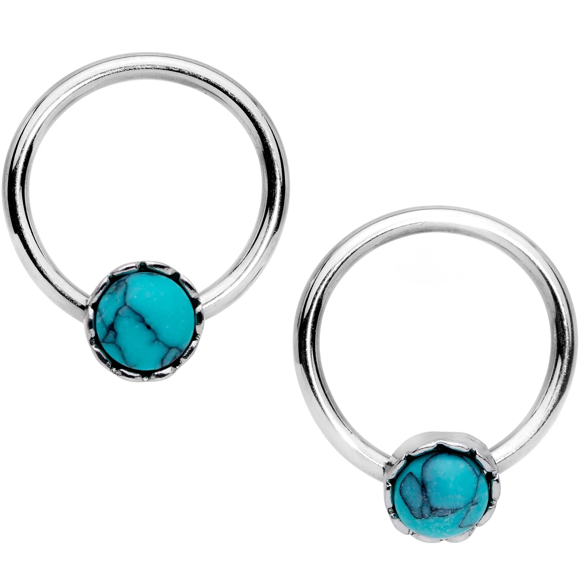 14 Gauge Faux Turquoise Southwest Captive Ring Barbell Nipple Ring Set