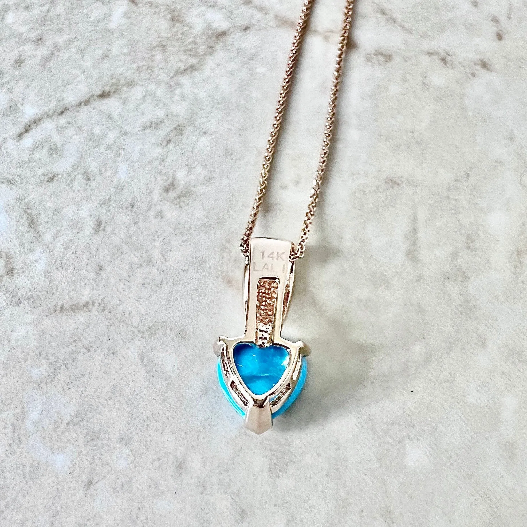 14 Karat Rose Gold Turquoise & Diamond Heart Ring & Pendant Necklace Set