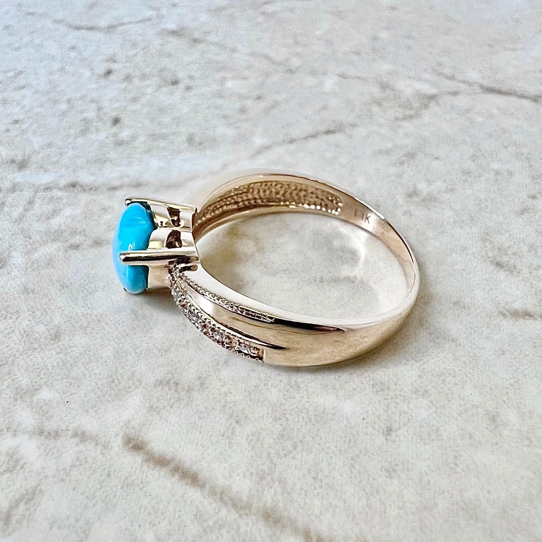 14 Karat Rose Gold Turquoise & Diamond Heart Ring & Pendant Necklace Set