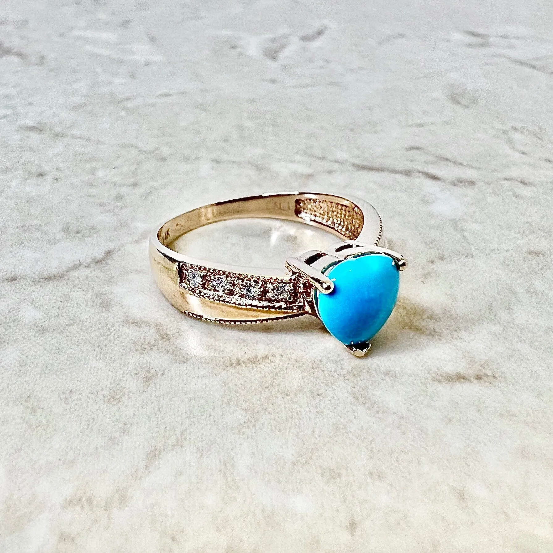 14 Karat Rose Gold Turquoise & Diamond Heart Ring & Pendant Necklace Set