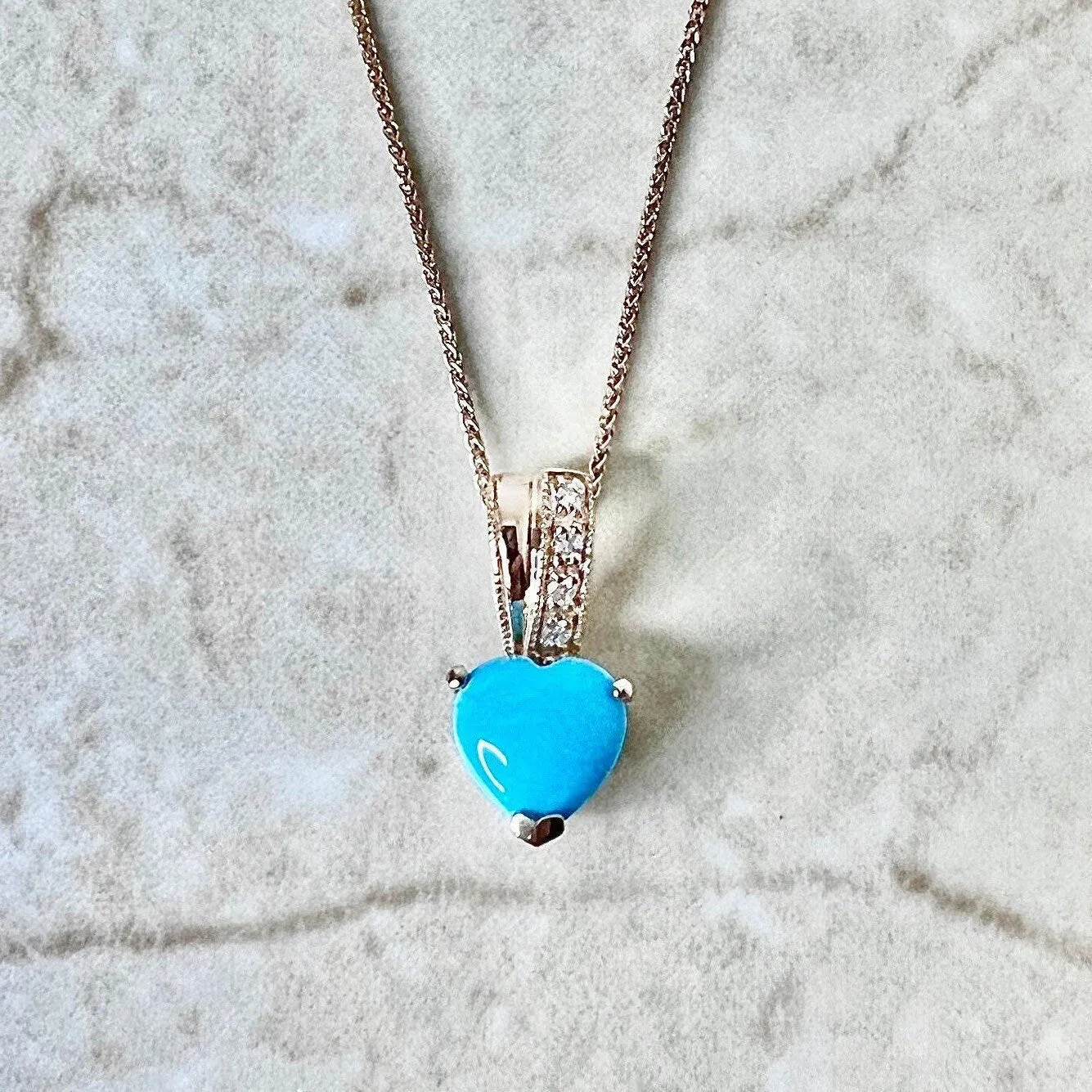 14 Karat Rose Gold Turquoise & Diamond Heart Ring & Pendant Necklace Set