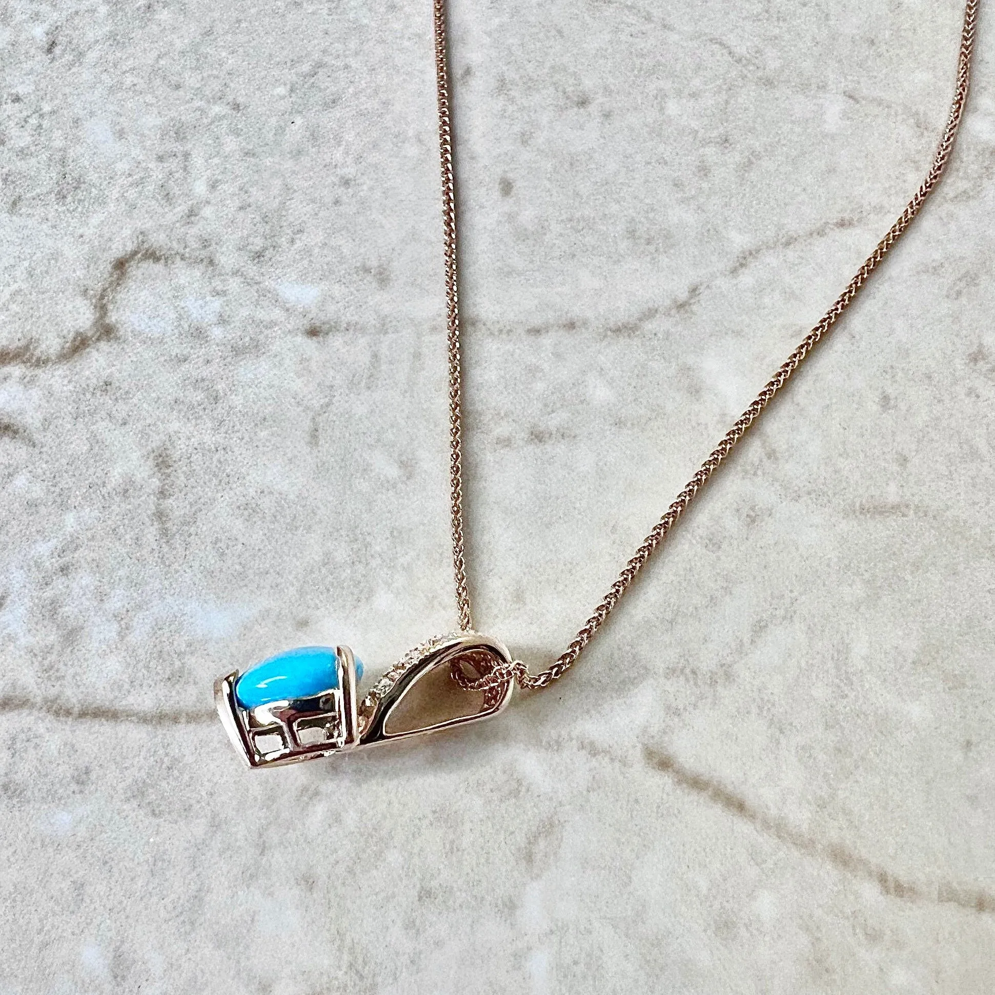 14 Karat Rose Gold Turquoise & Diamond Heart Ring & Pendant Necklace Set