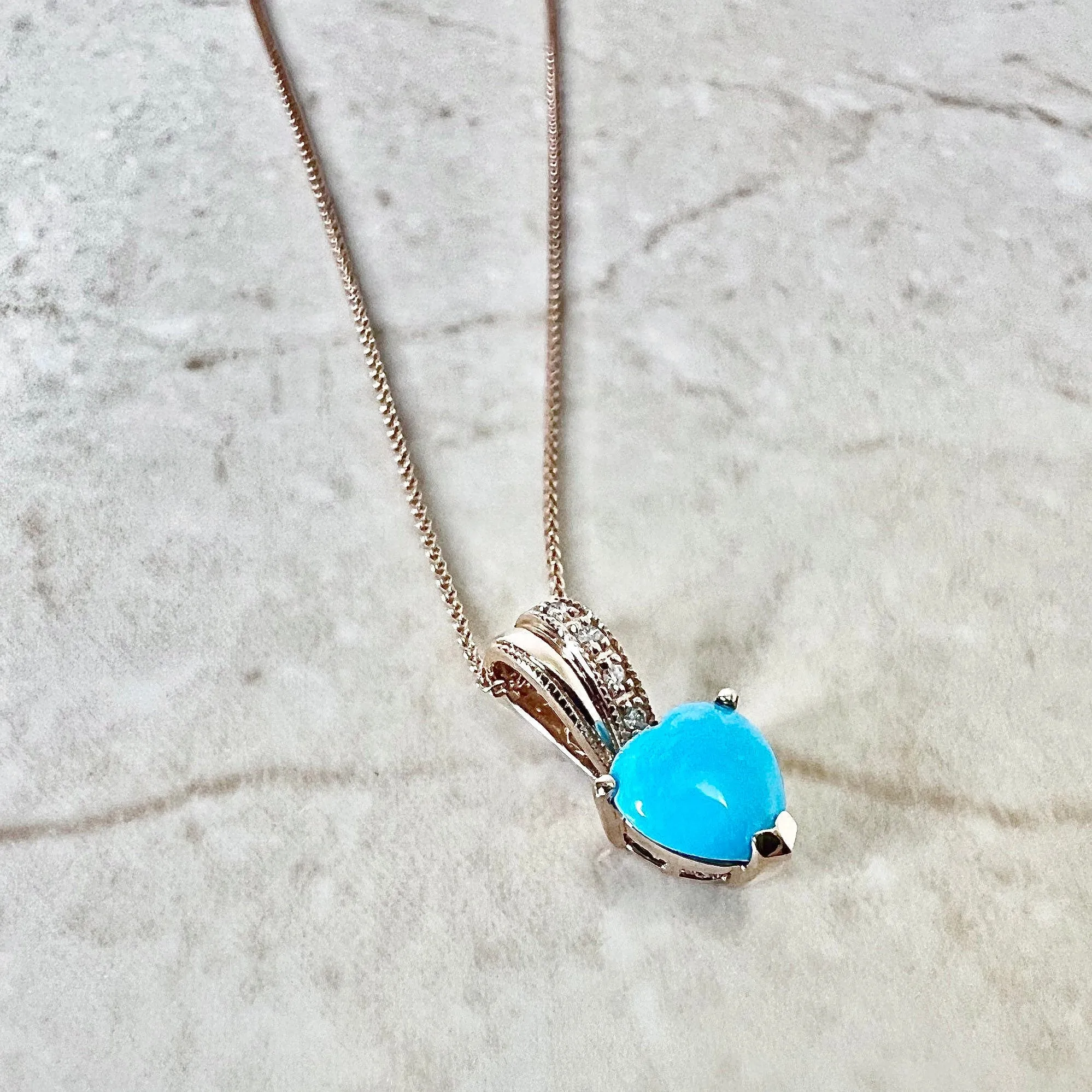 14 Karat Rose Gold Turquoise & Diamond Heart Ring & Pendant Necklace Set