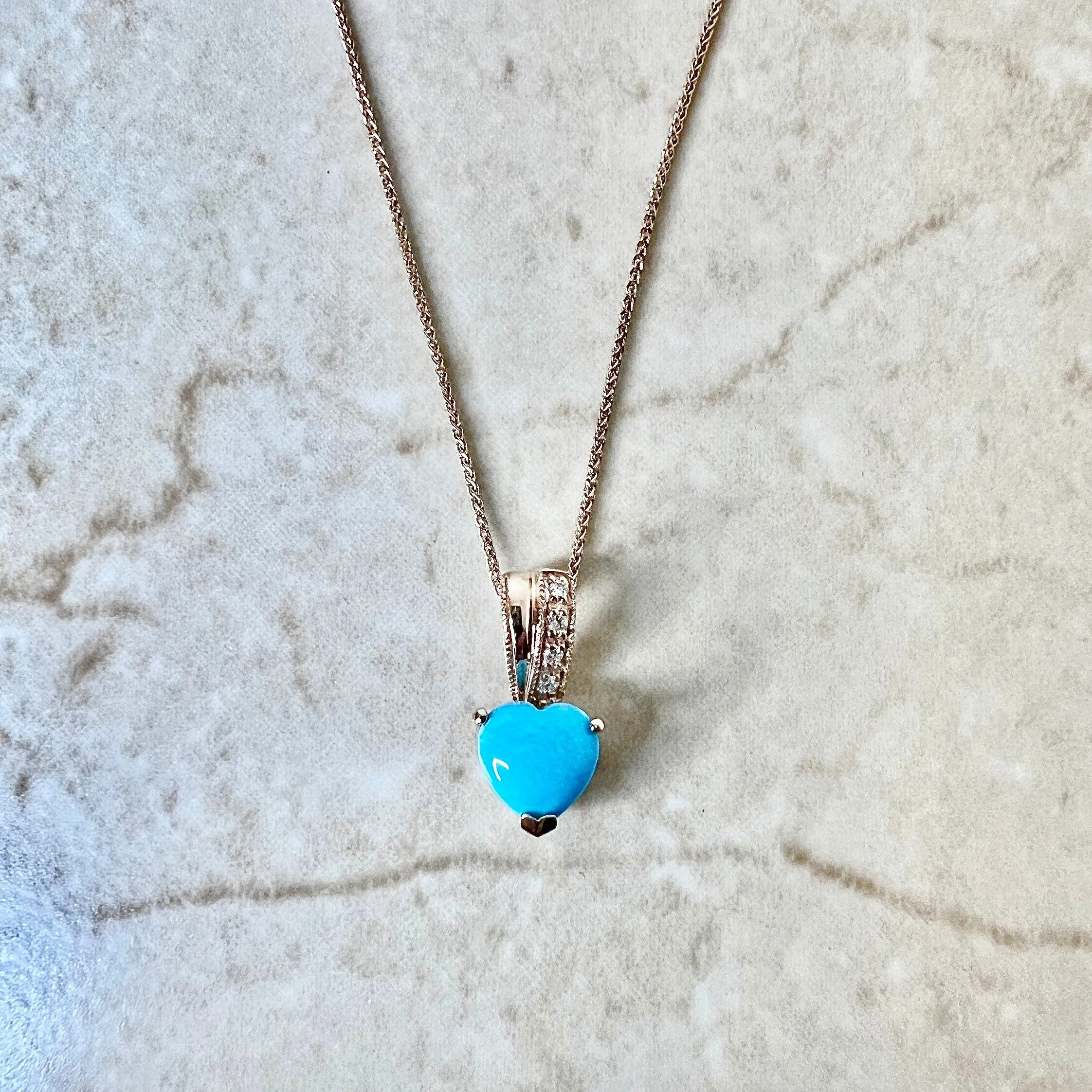 14 Karat Rose Gold Turquoise & Diamond Heart Ring & Pendant Necklace Set