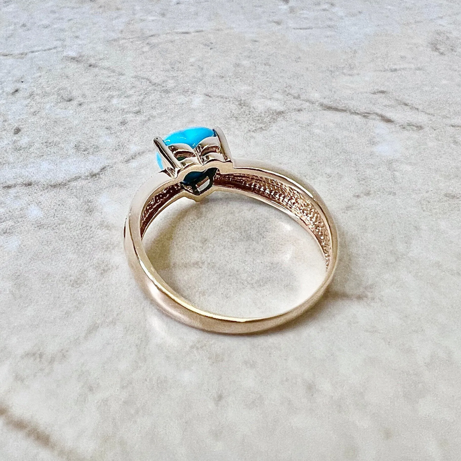 14 Karat Rose Gold Turquoise & Diamond Heart Ring & Pendant Necklace Set