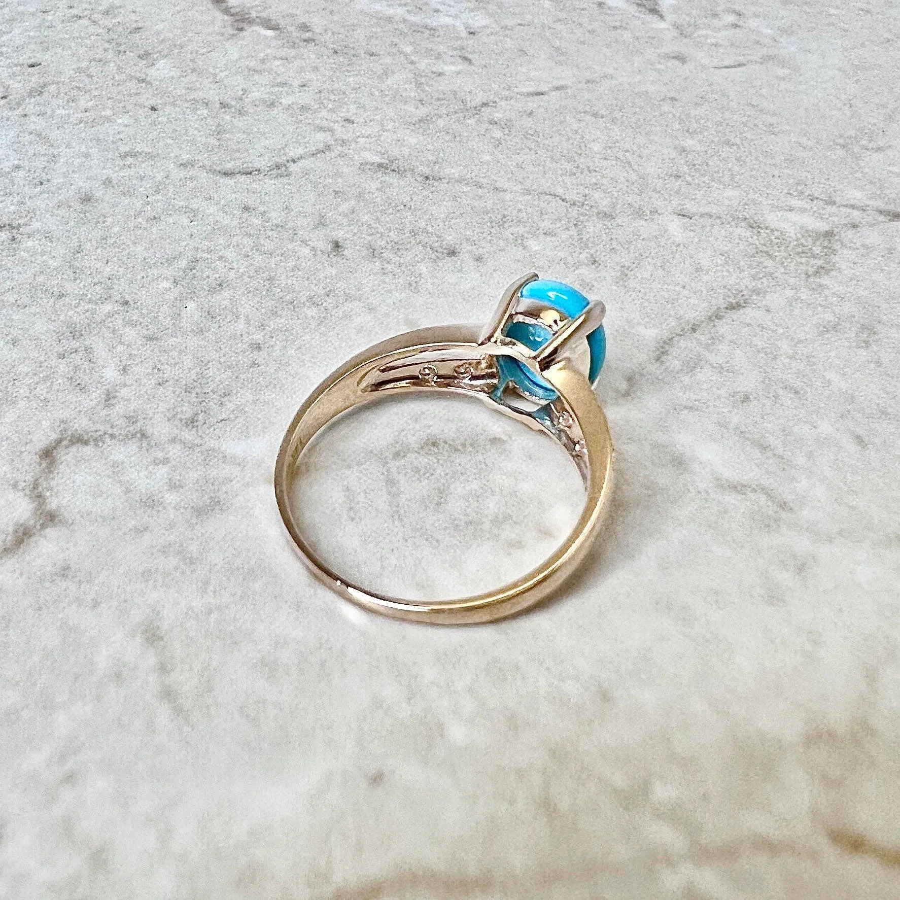 14 Karat Rose Gold Turquoise And Diamond Ring & Pendant Necklace Set