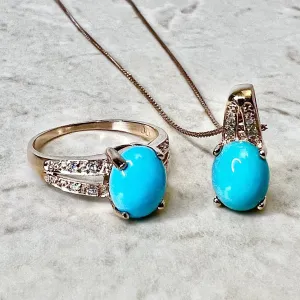 14 Karat Rose Gold Turquoise And Diamond Ring & Pendant Necklace Set
