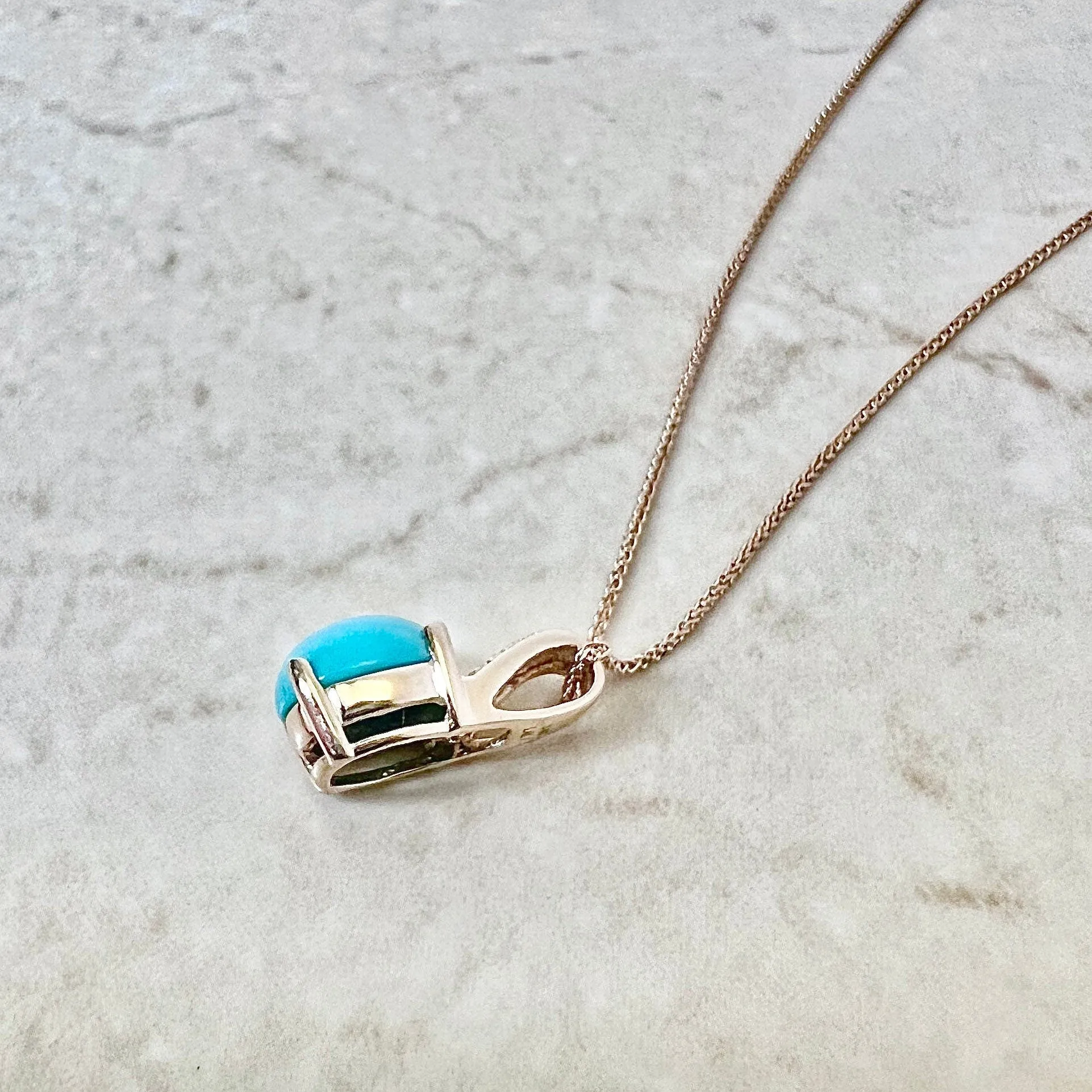 14 Karat Rose Gold Turquoise And Diamond Ring & Pendant Necklace Set
