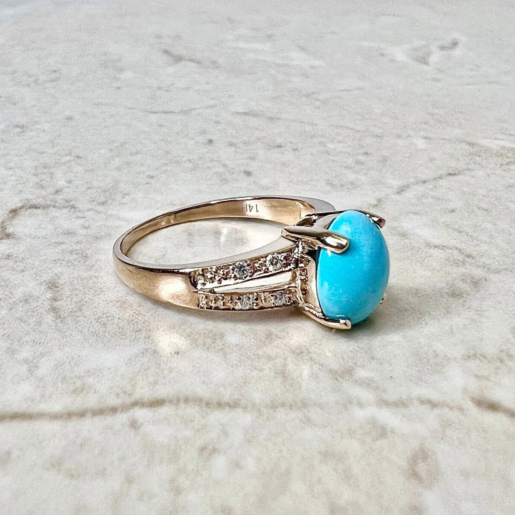 14 Karat Rose Gold Turquoise And Diamond Ring & Pendant Necklace Set