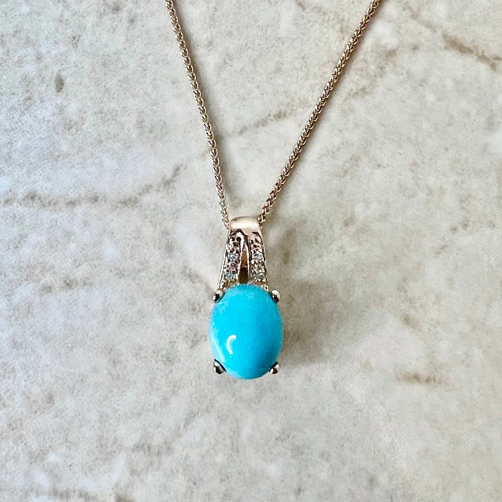14 Karat Rose Gold Turquoise And Diamond Ring & Pendant Necklace Set
