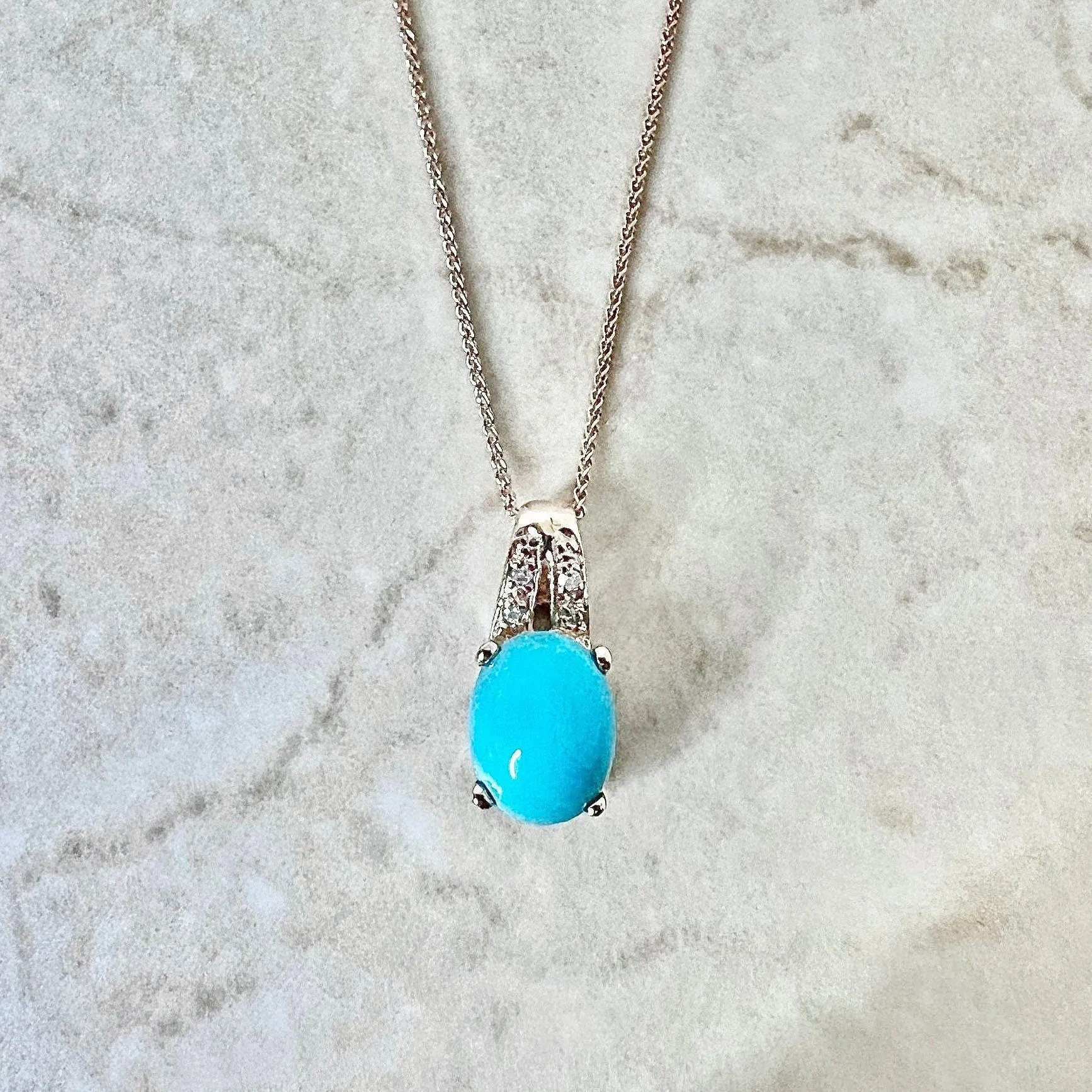 14 Karat Rose Gold Turquoise And Diamond Ring & Pendant Necklace Set