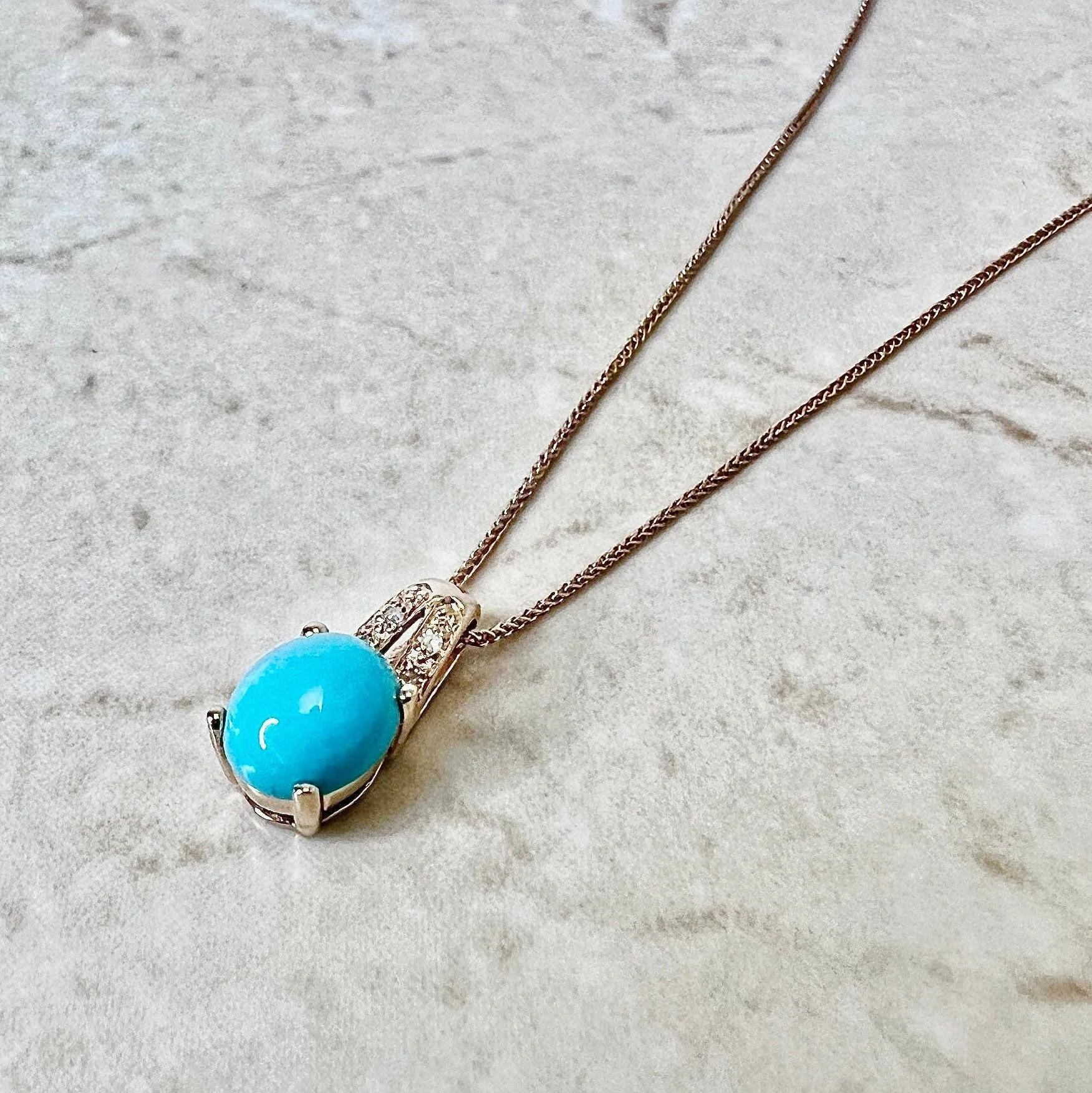 14 Karat Rose Gold Turquoise And Diamond Ring & Pendant Necklace Set