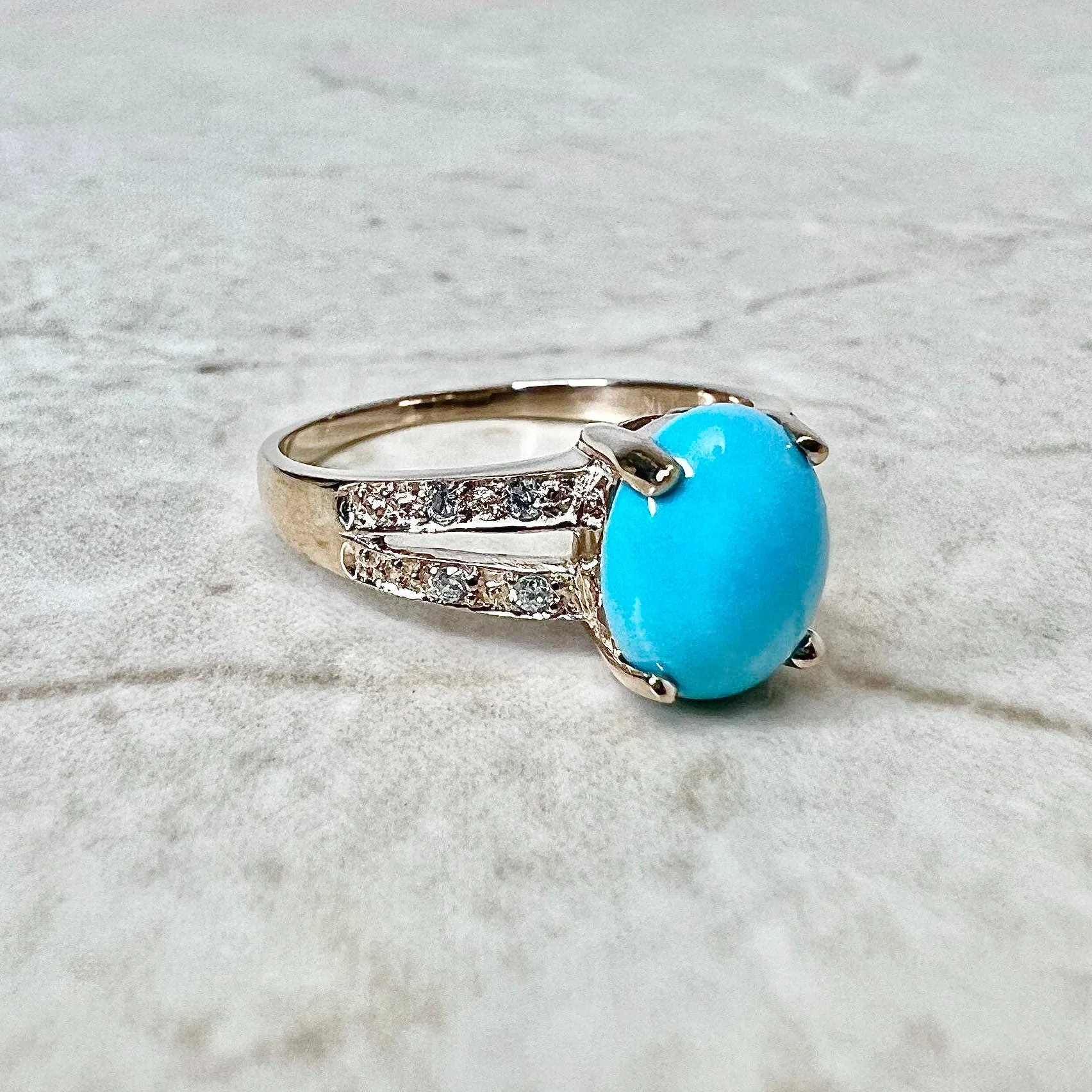14 Karat Rose Gold Turquoise And Diamond Ring & Pendant Necklace Set
