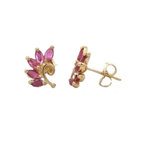 14 Karat Yellow Gold Marquise Ruby Stud Earrings