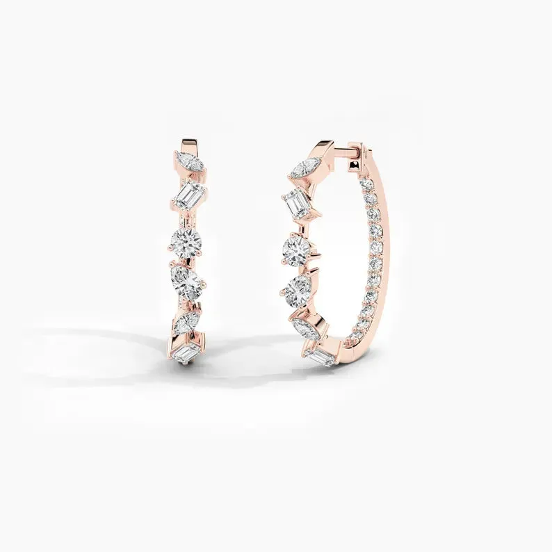 1.480Ct Multi-shape Moissanite  Diamond Huggie Earrings