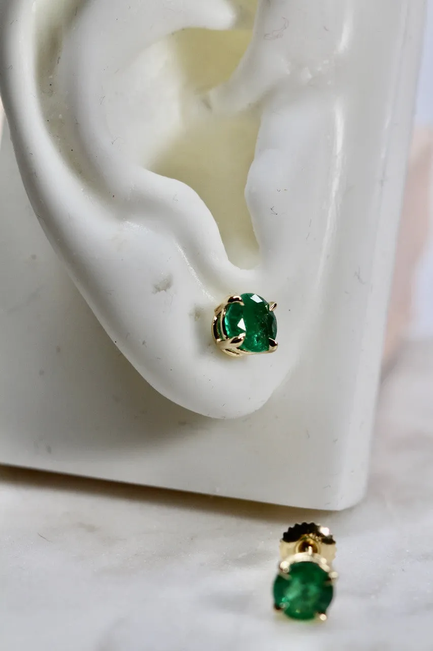14K Emerald Stud Earring, 2.00 Carat AAA Quality Emerald Earrings, Gemstone Earrings