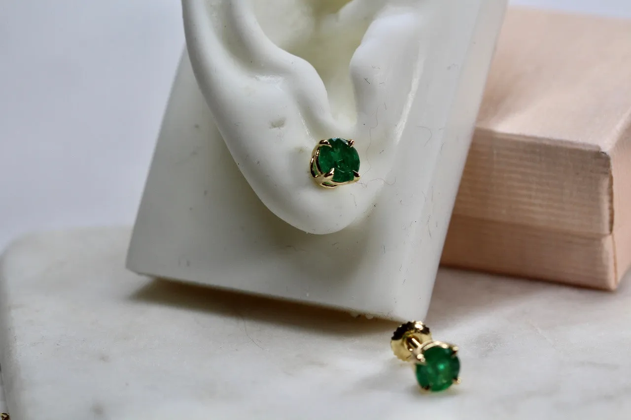 14K Emerald Stud Earring, 2.00 Carat AAA Quality Emerald Earrings, Gemstone Earrings