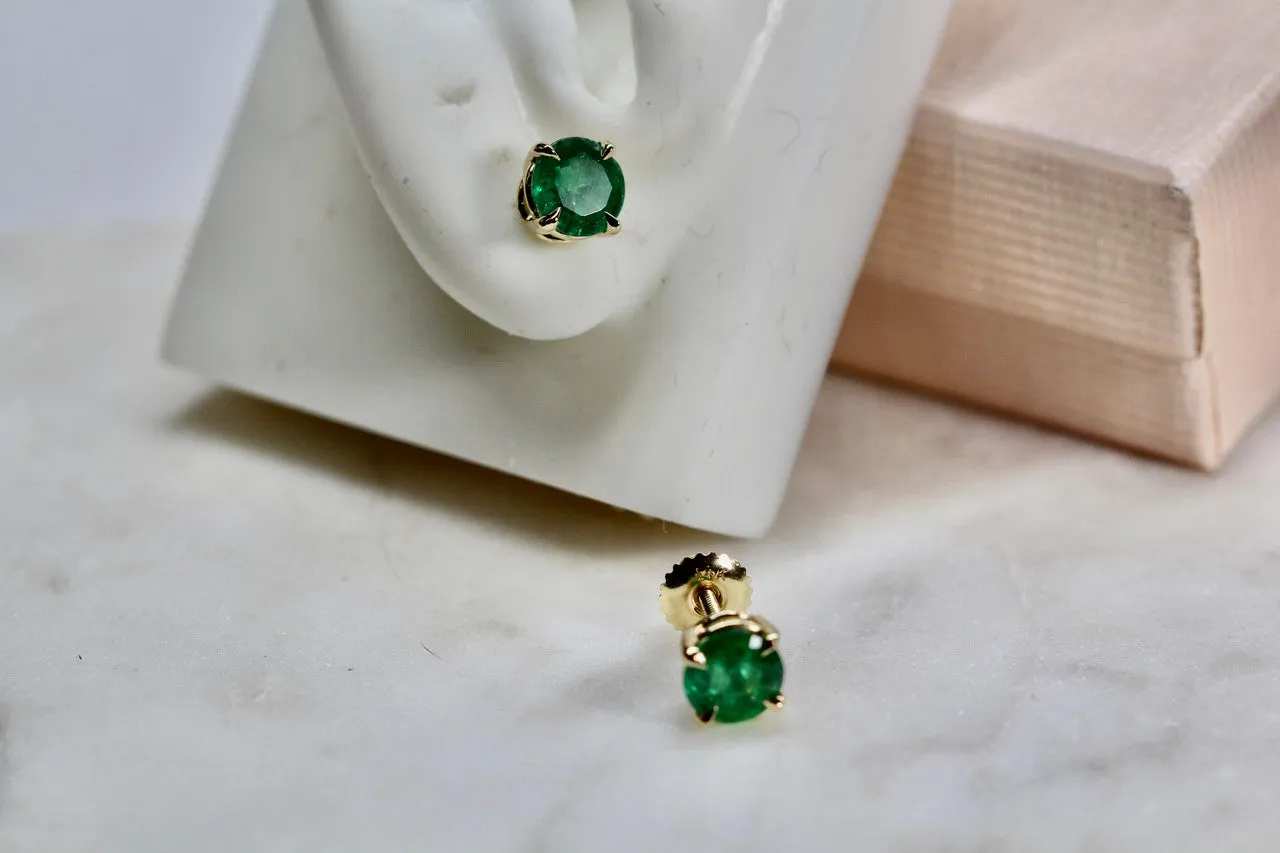14K Emerald Stud Earring, 2.00 Carat AAA Quality Emerald Earrings, Gemstone Earrings