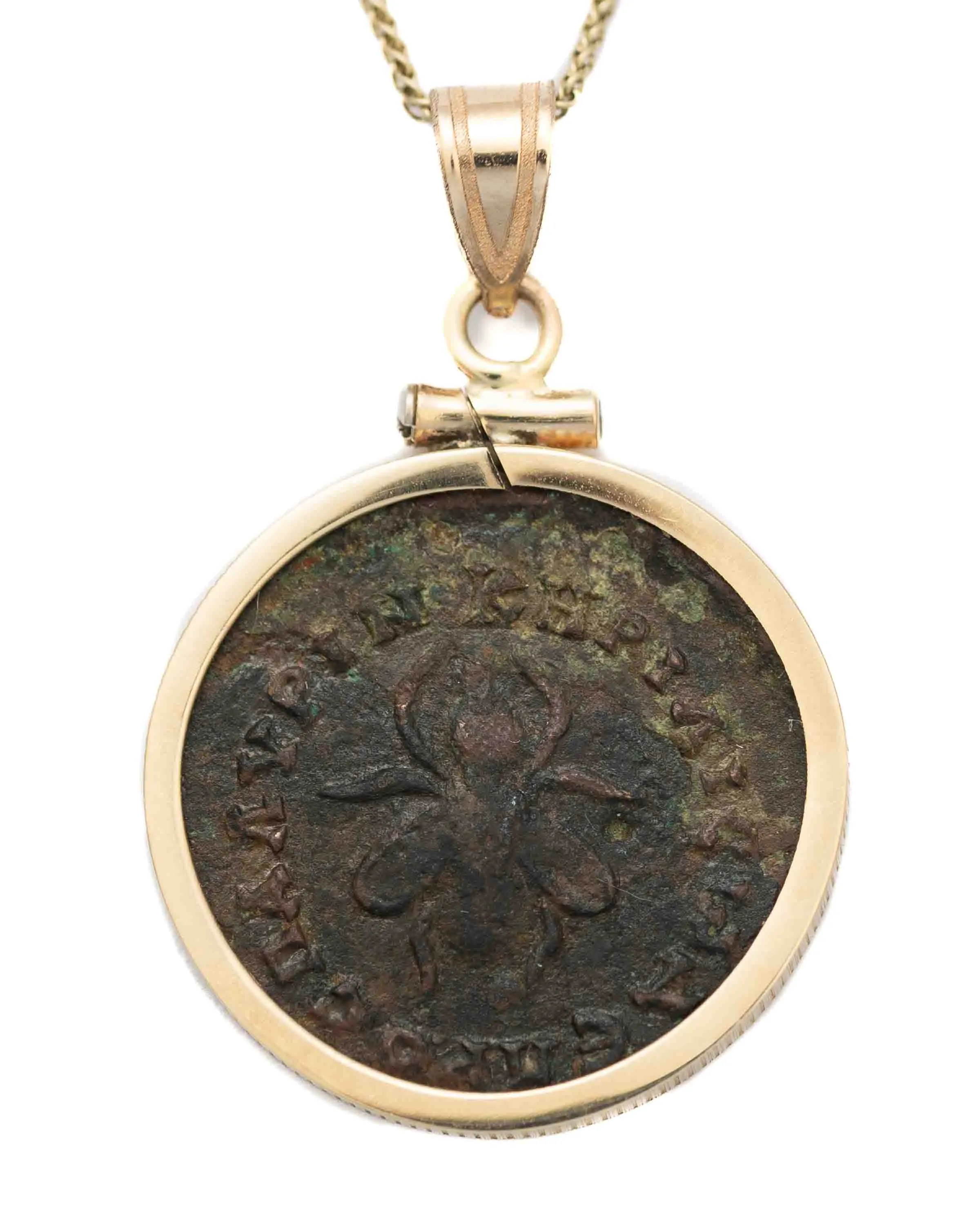 14k Genuine Ancient Greek Coin Necklace (Artemis Bee; 1st Century A.D.)