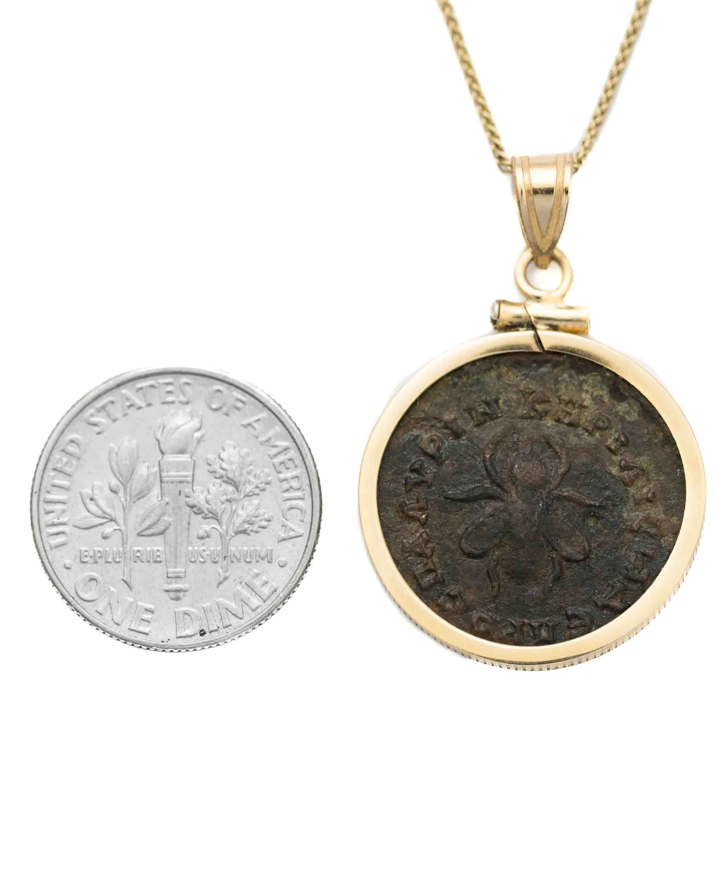 14k Genuine Ancient Greek Coin Necklace (Artemis Bee; 1st Century A.D.)