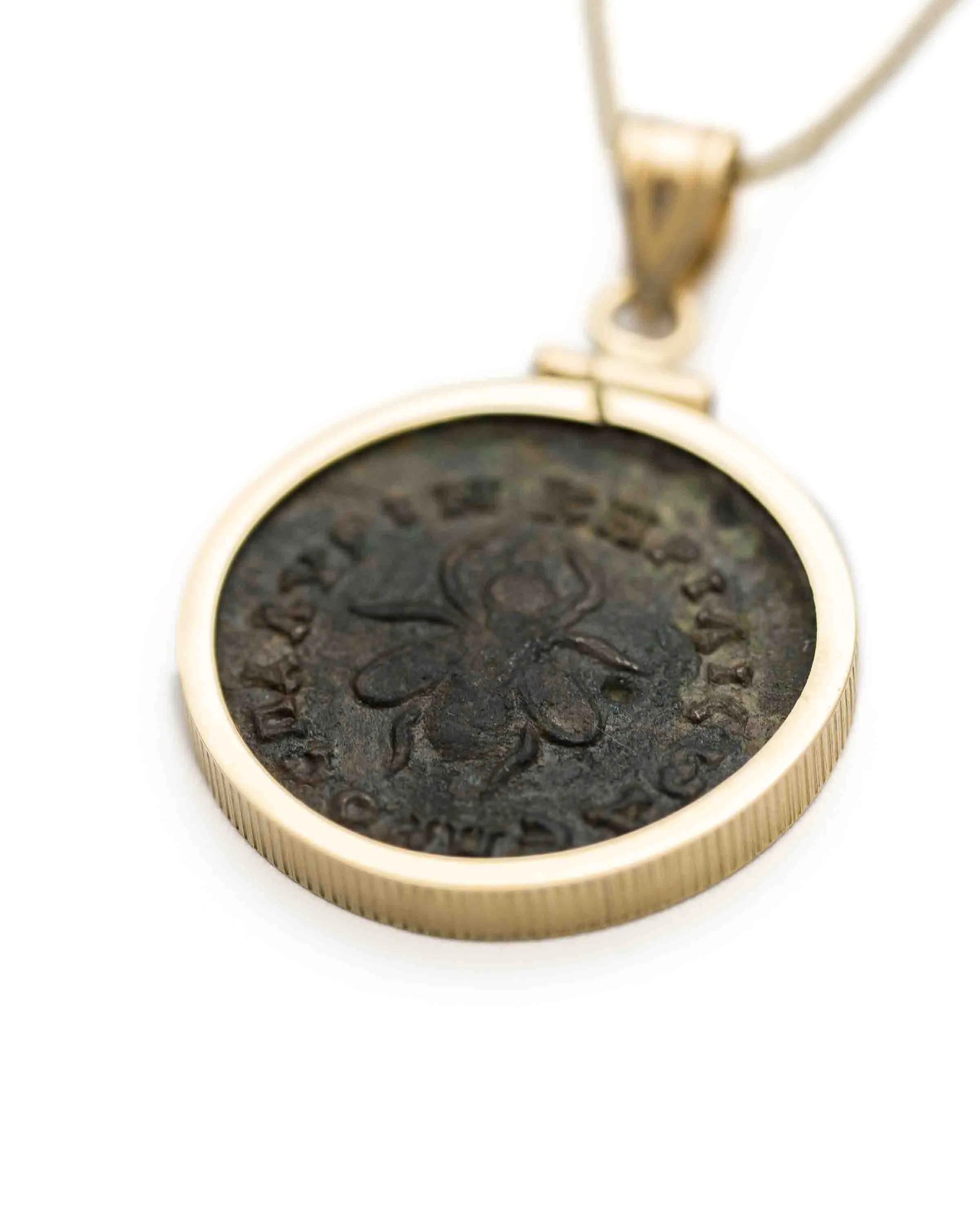 14k Genuine Ancient Greek Coin Necklace (Artemis Bee; 1st Century A.D.)