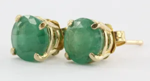 14K Gold 1.3 TCW Classic Emerald Earrings Studs