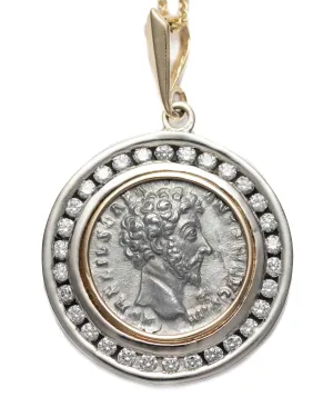 14k Gold & Diamond Genuine Ancient Roman Coin Necklace (Marcus Aurelius; 156-157 A.D.)
