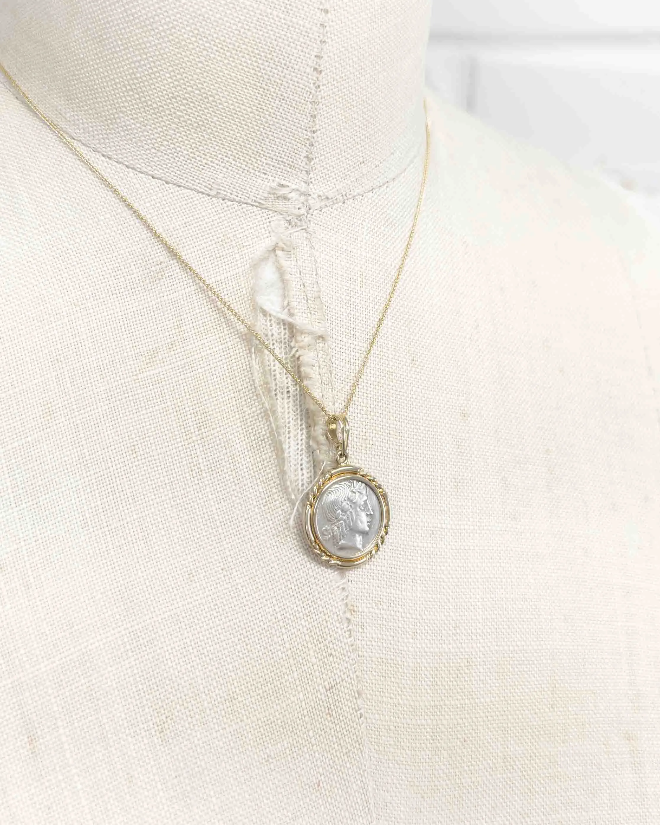 14k Gold Genuine Ancient Greek Coin Necklace (Apollo; 44-18 B.C.)