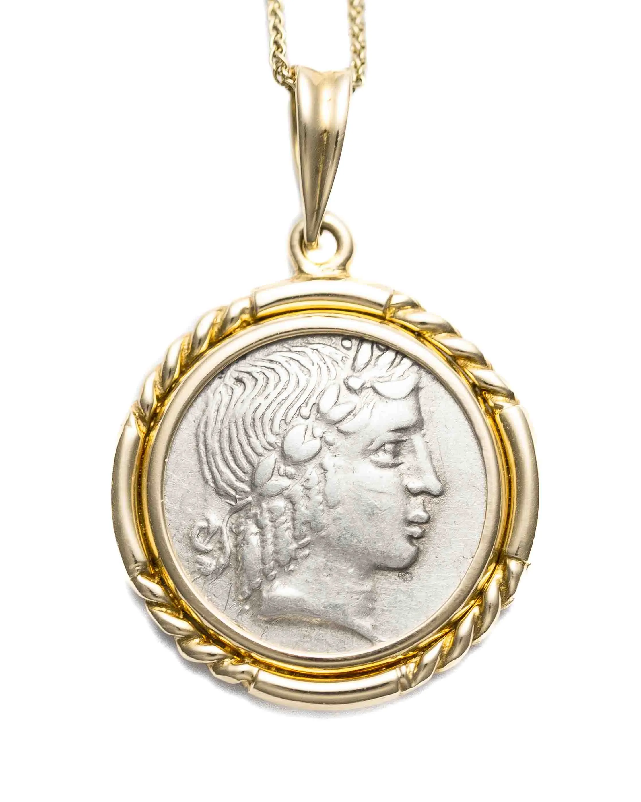 14k Gold Genuine Ancient Greek Coin Necklace (Apollo; 44-18 B.C.)