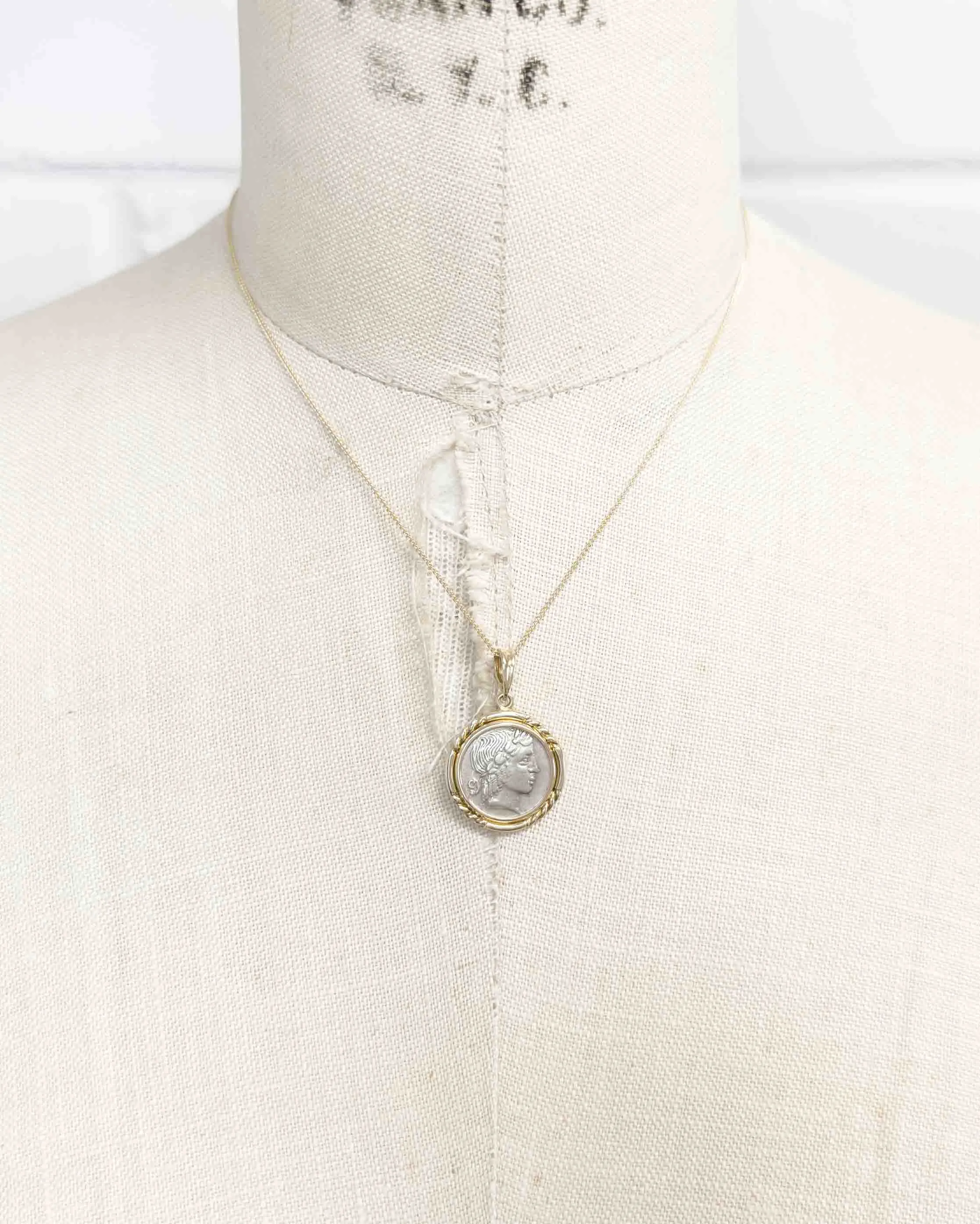 14k Gold Genuine Ancient Greek Coin Necklace (Apollo; 44-18 B.C.)