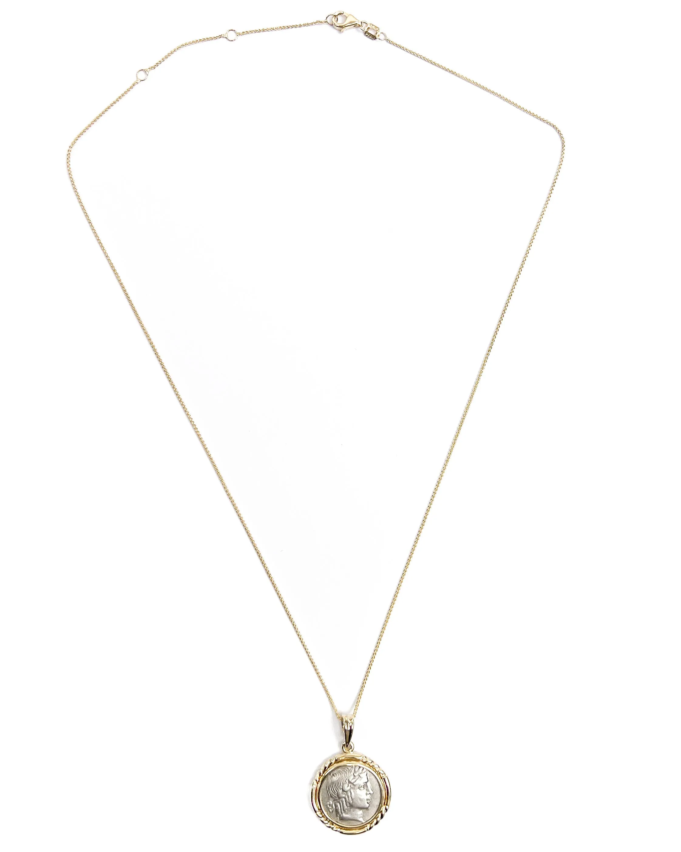 14k Gold Genuine Ancient Greek Coin Necklace (Apollo; 44-18 B.C.)