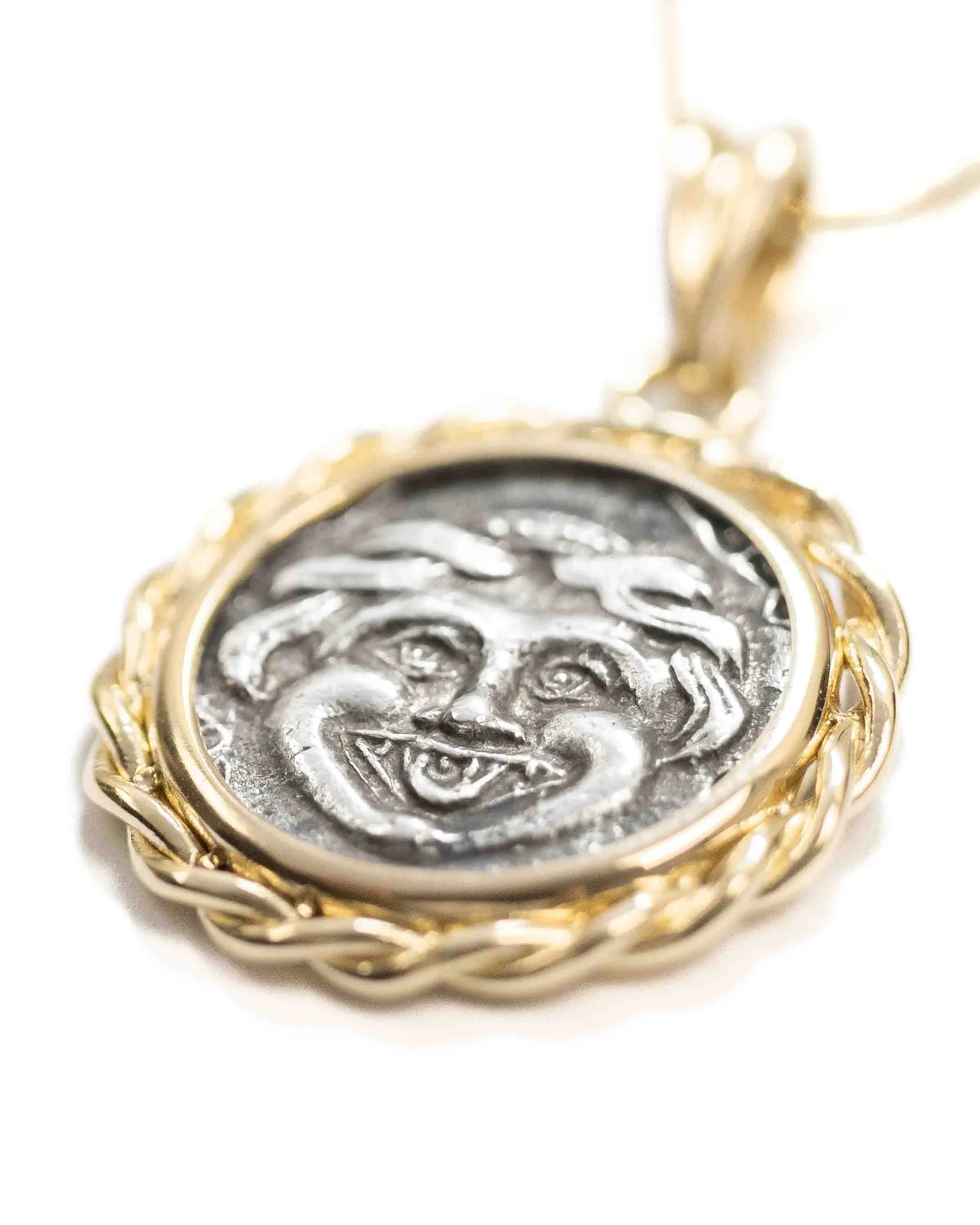 14k Gold Genuine Ancient Greek Coin Necklace (Medusa; 400-301 B.C.)
