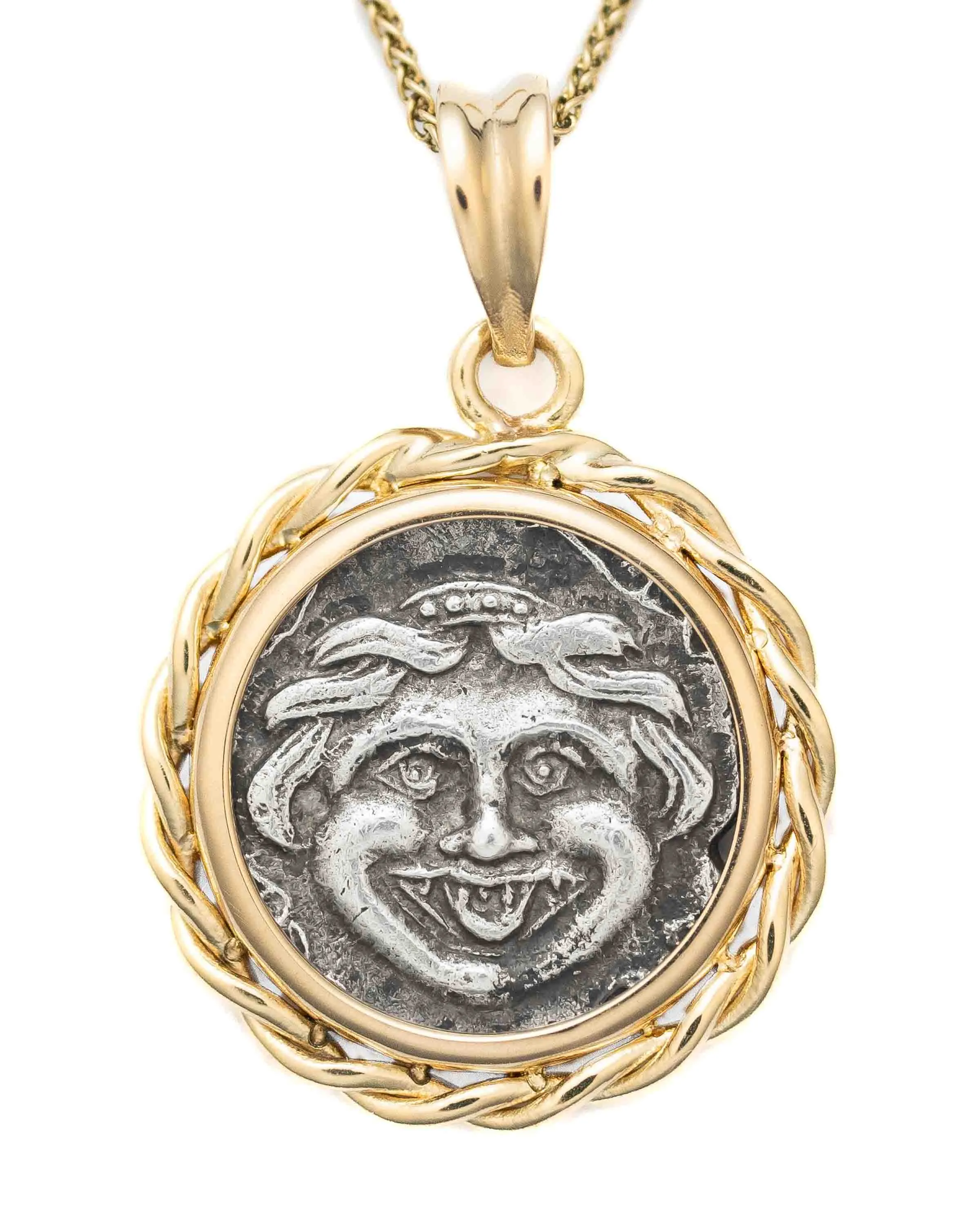 14k Gold Genuine Ancient Greek Coin Necklace (Medusa; 400-301 B.C.)